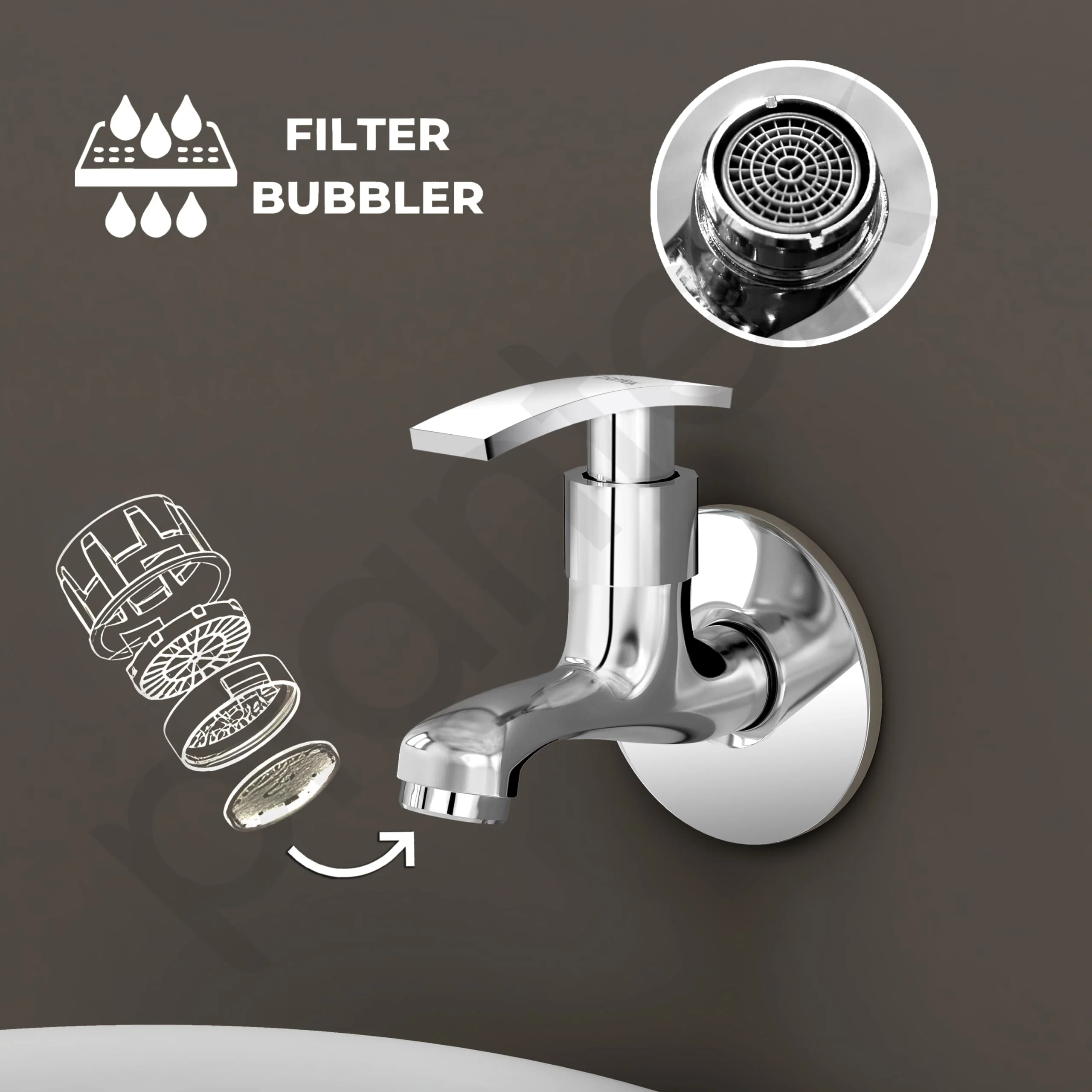Plantex Single Lever Bib Cock Water Tap for Bathroom with Wall Flange and Teflon Tape/Wash Basin Tap for Home/Tap for Bathroom with Water Saving Aerator-(Samar-Chrome) - Image 4