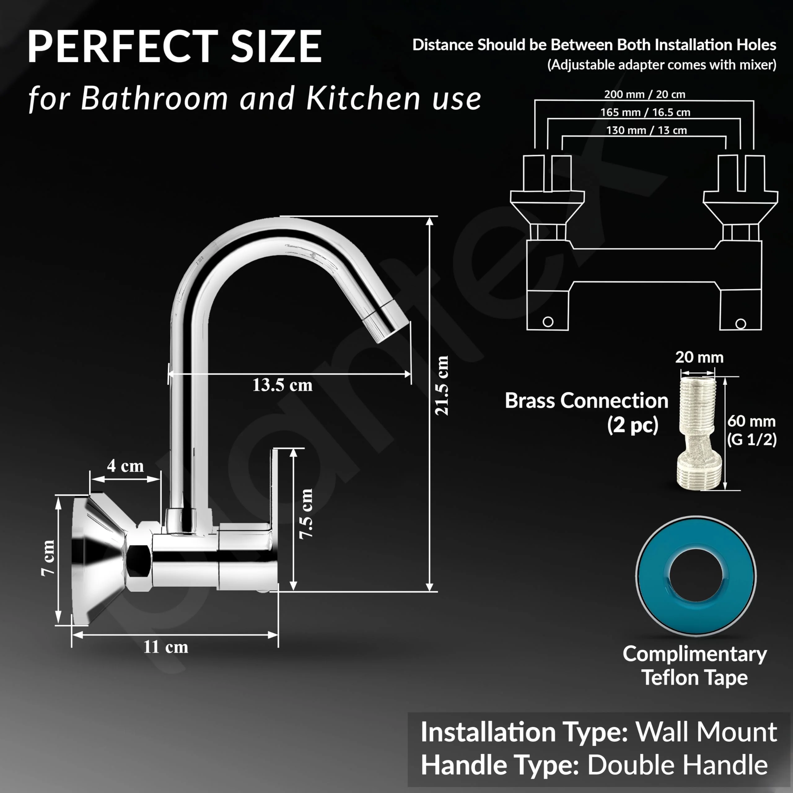 Plantex Sink Cock for Kitchen Sink/360 Degree Rotating with Foam Flow/Hot & Cold Sink Mixer/Wall Mount Swan Neck with Wall Flange and Teflon Tape - Pack of 1 (Chrome, 3223) - Image 5