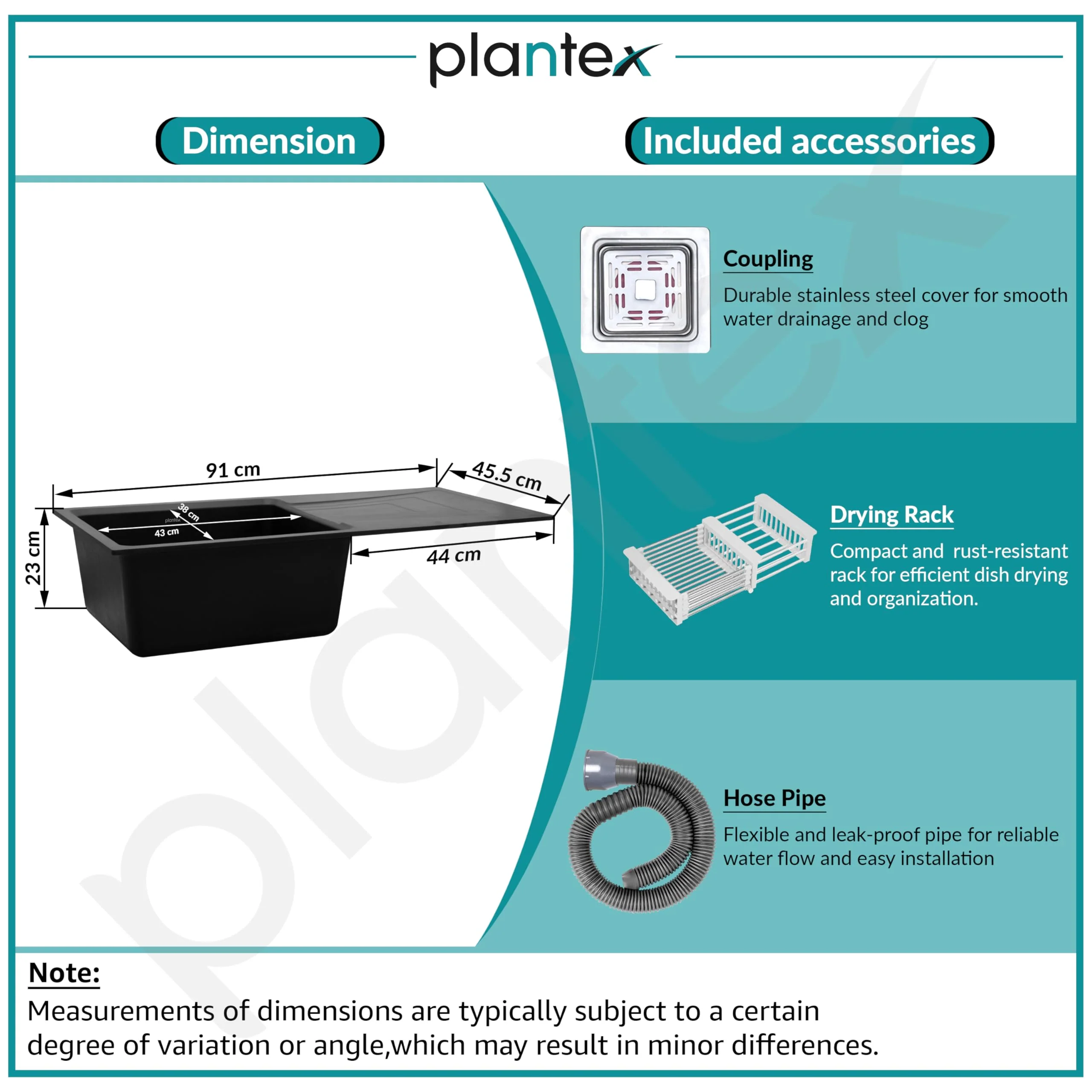 Plantex Sink for Kitchen/Granite Quartz Single Bowl Kitchen Sink With Drain Board/Undermount/Top Mounted (Black-36x18 Inches) - Image 5