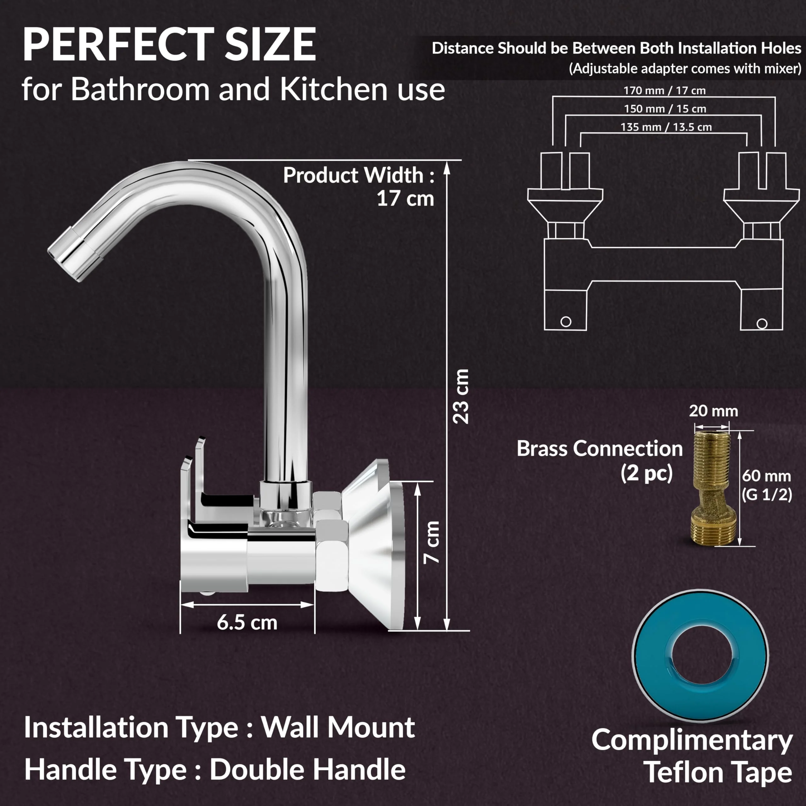 Plantex Sink Mixer for Kitchen/360 Degree Rotating Spout/Hot & Cold Water Mixer/Wall Mount Sink Mixer with Teflon Tap - Pack of 1 (Chrome, Kroma) - Image 3