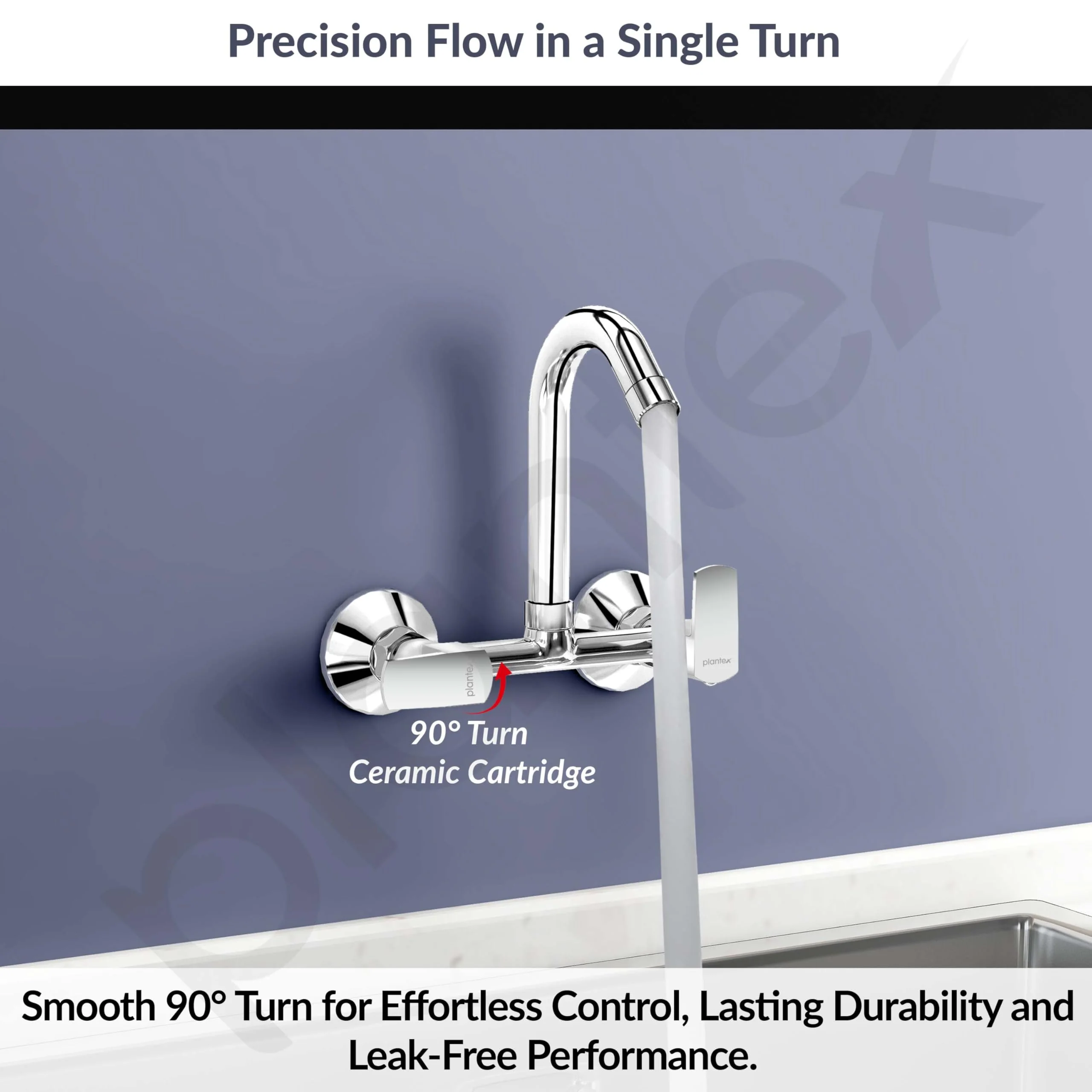 Plantex Sink Mixer Tap for Kitchen with 360° Swivel Spout/Hot and Cold Water Tap with Wall Flange and Teflon Tape/Brass Spindle Sink Tap (Saga-Chrome) - Image 7