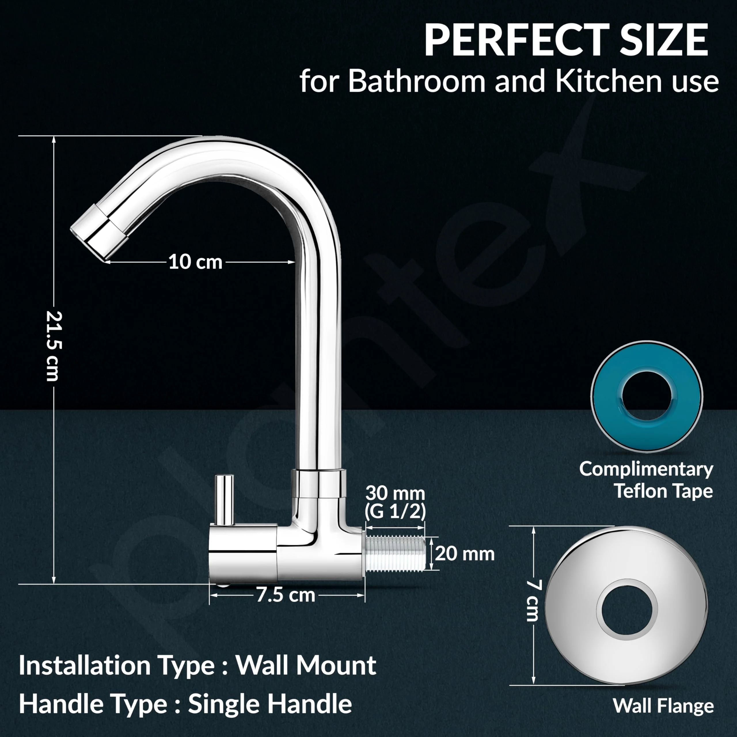 Plantex Sink Tap for Kitchen Basin/Wall Mount Kitchen Sink Tap with Wall Flange and Water Saving -(MKS-1277-Chrome) - Image 3