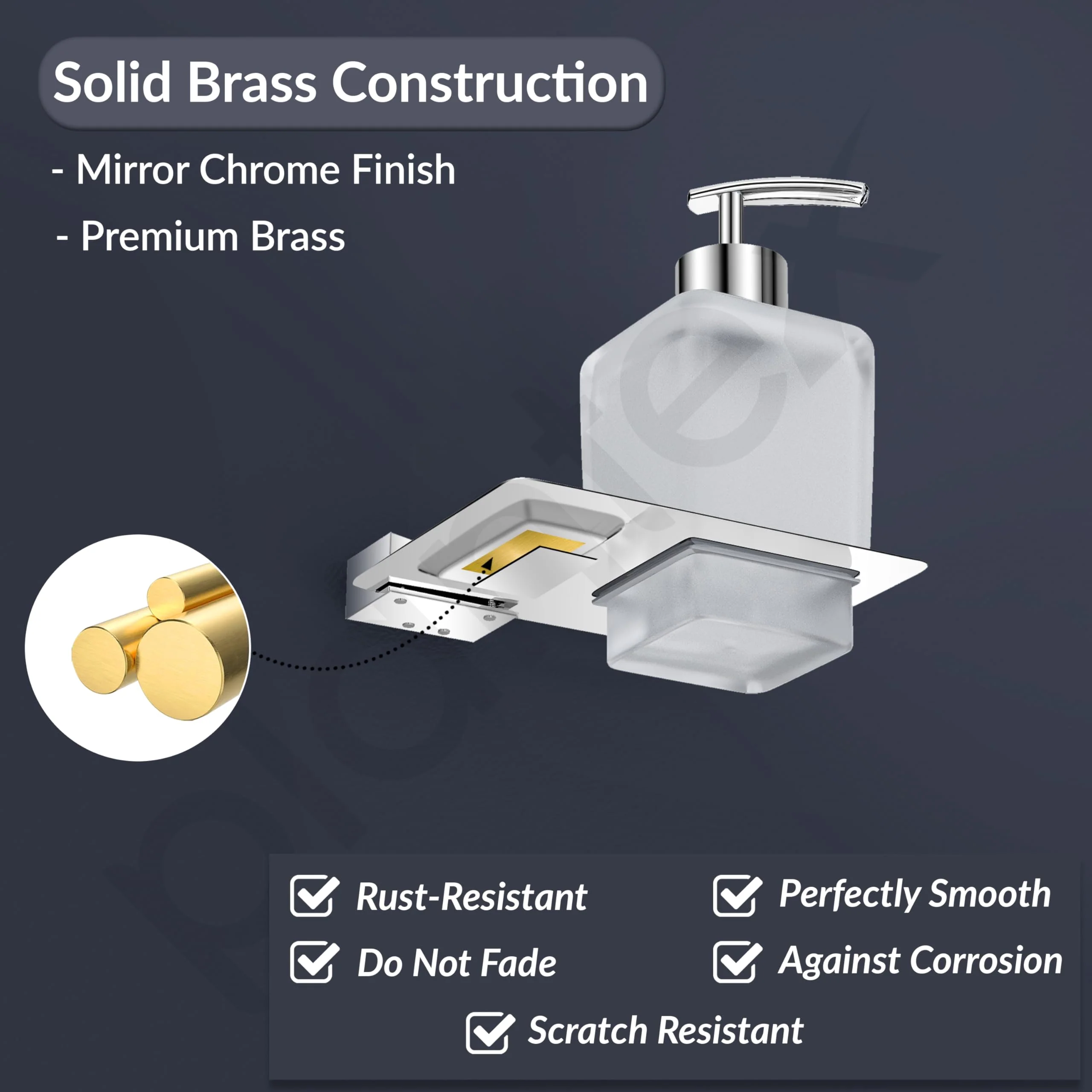 Plantex Smero Pure Brass Made Hand Wash Holder for Wash Basin/Liquid Soap Dispenser/Shampoo Dispenser - Arrete (Chrome) - Image 2