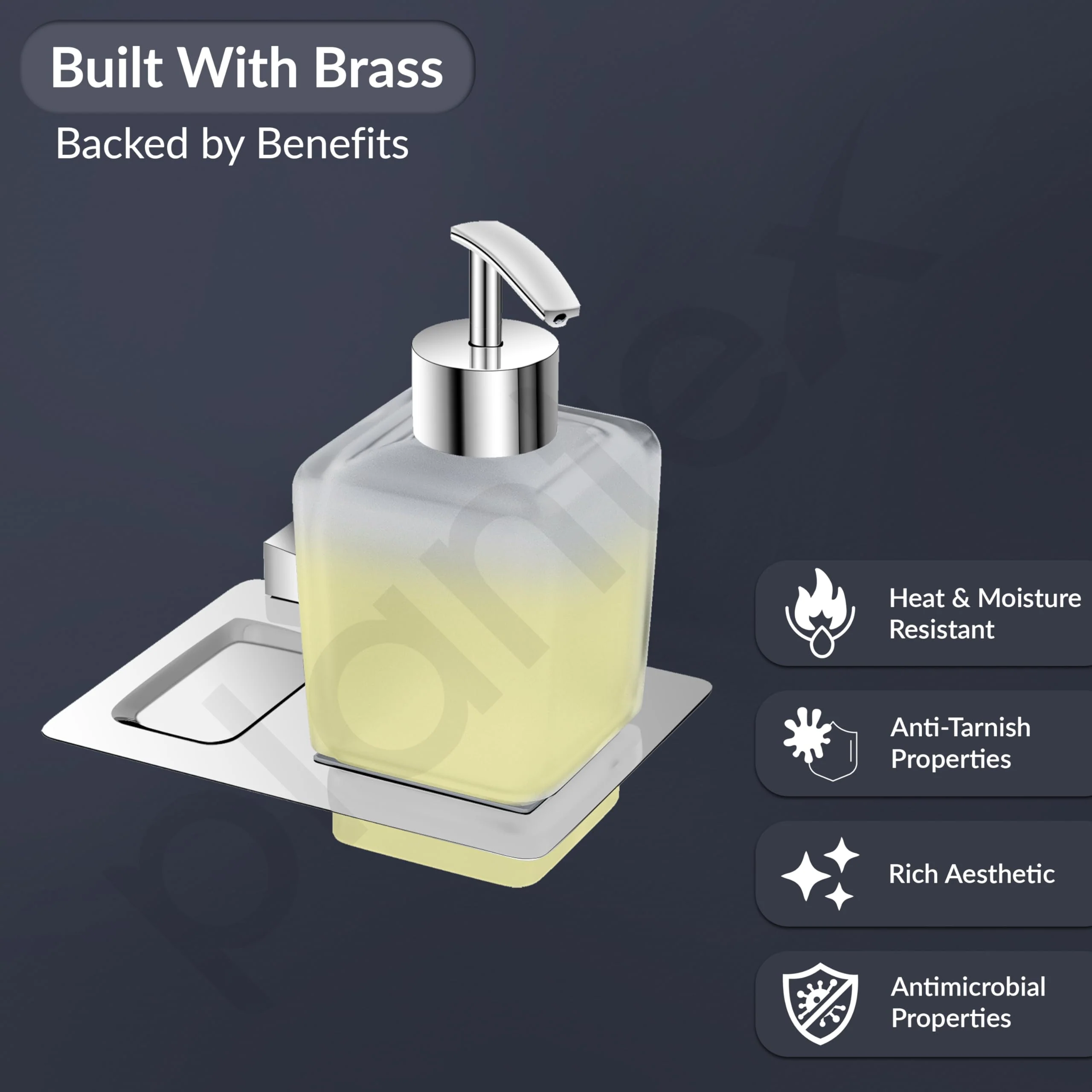 Plantex Smero Pure Brass Made Hand Wash Holder for Wash Basin/Liquid Soap Dispenser/Shampoo Dispenser - Arrete (Chrome) - Image 3