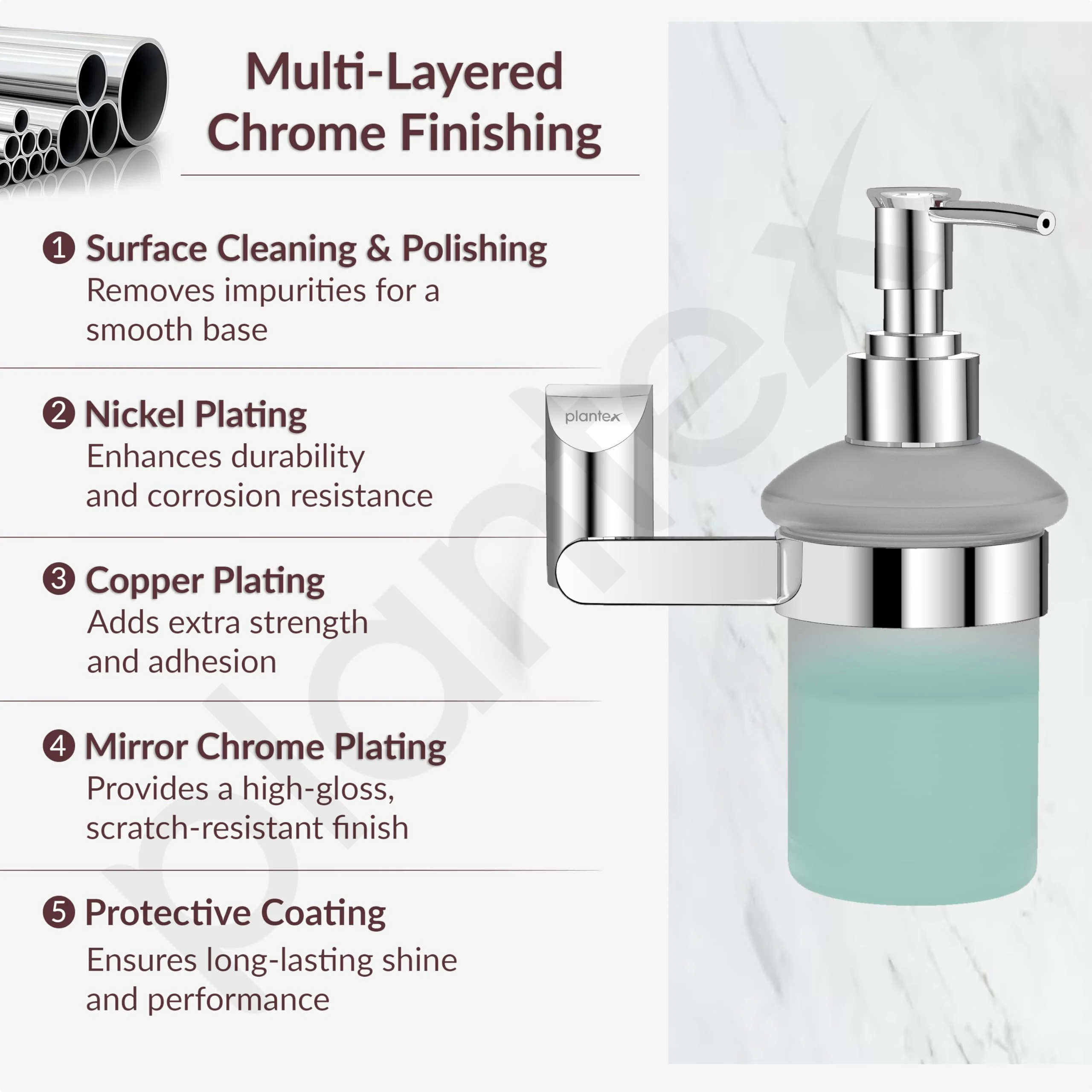 Plantex Smero Pure Brass Made Hand Wash Holder for Wash Basin/Liquid Soap Dispenser/Shampoo Dispenser - Superb (Chrome) - Image 4