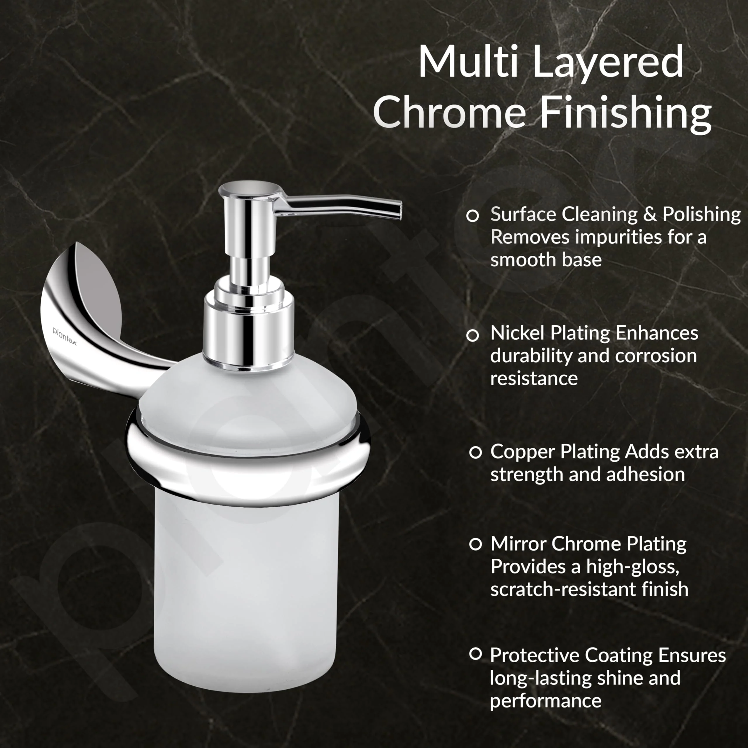 Plantex Smero Pure Brass Made Handwash Holder for Wash Basin/Liquid Soap Dispenser/Shampoo Dispenser - Craft (Chrome) - Image 5