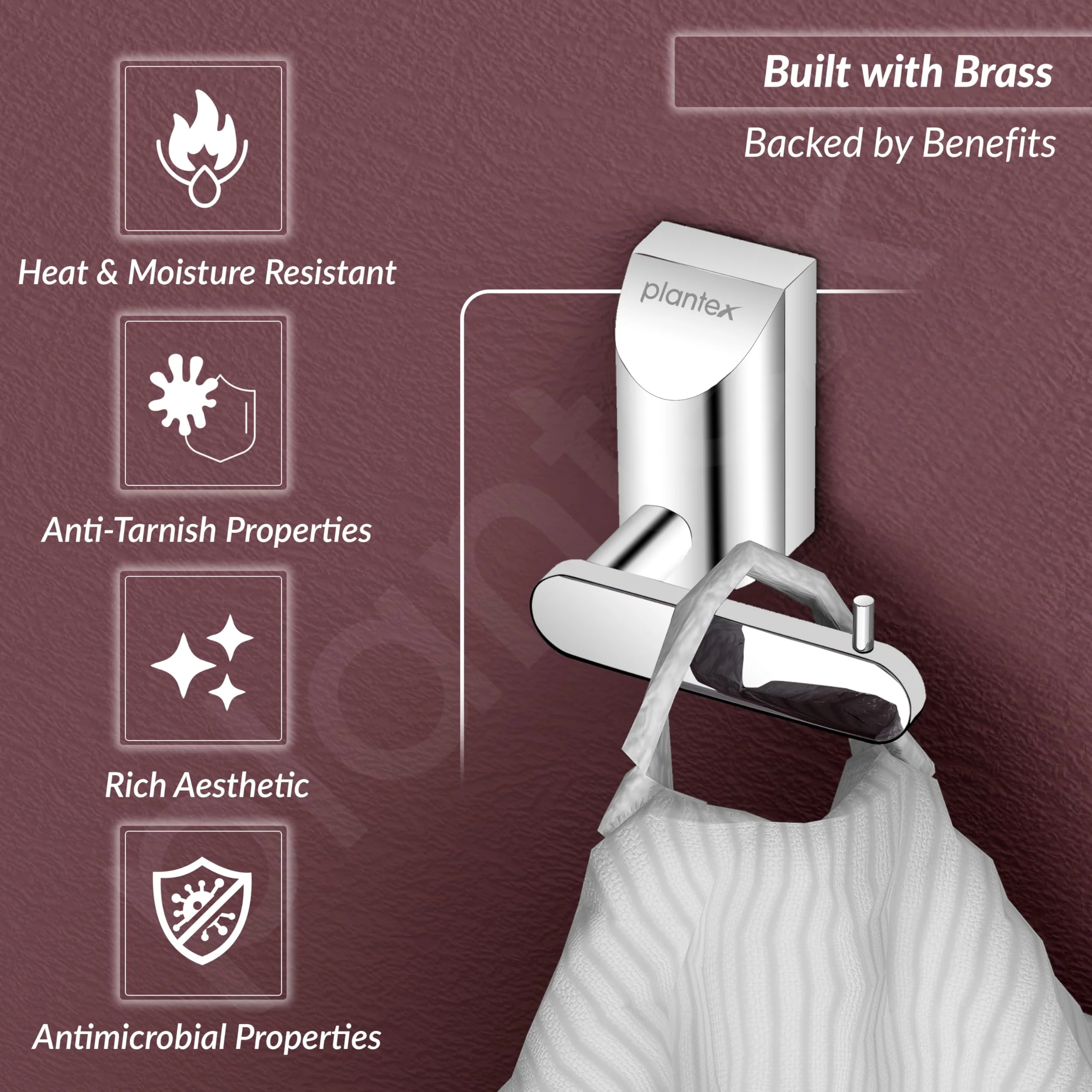 Plantex Smero Pure Brass Made Hooks for Hanging Clothes and Towel in Bathroom/Robe Hook/Hanger for Living Room - Superb (Chrome) - Image 6