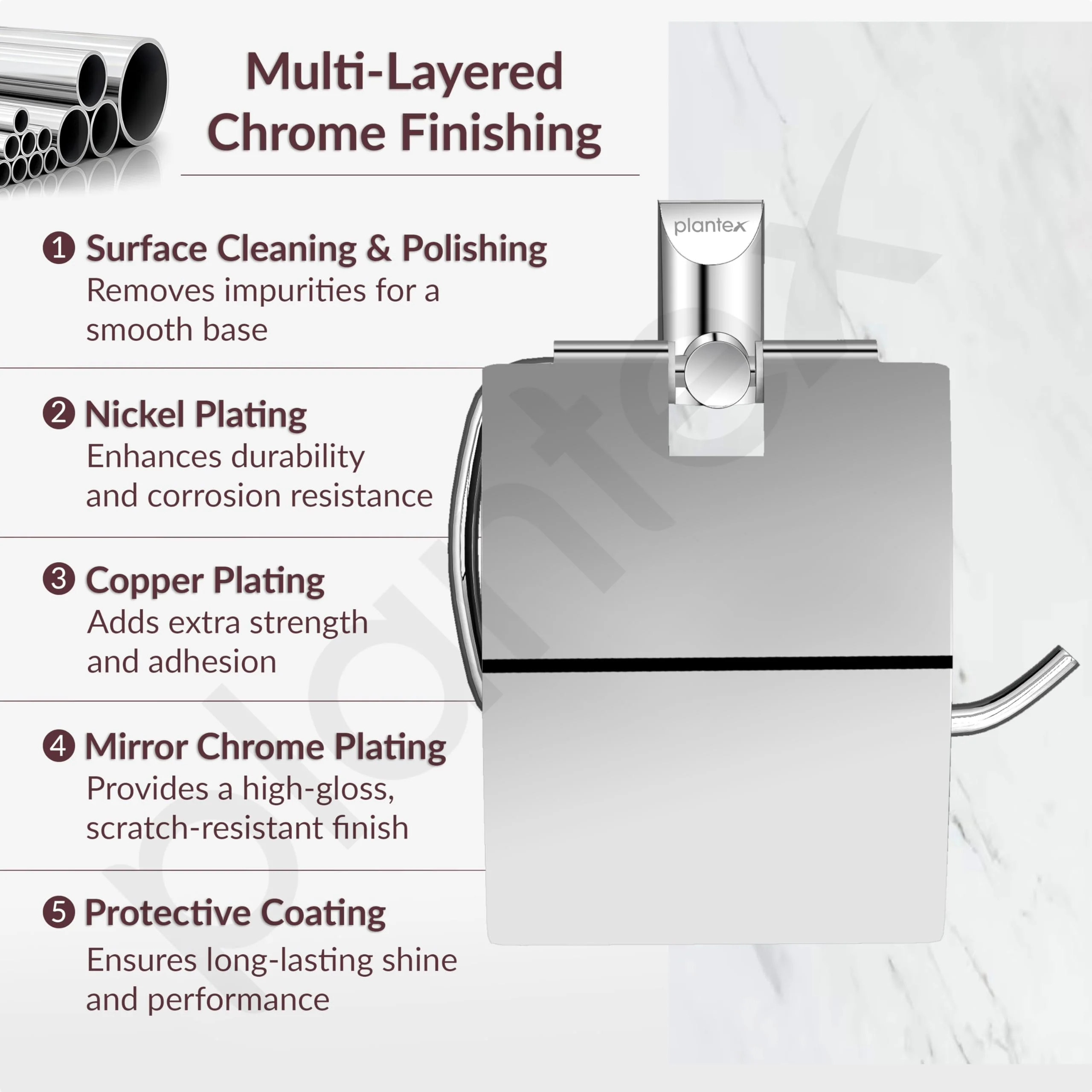 Plantex Smero Pure Brass Toilet Paper Holder/Tissue Paper Stand for Washroom/Bathroom - Superb (Chrome) - Image 4