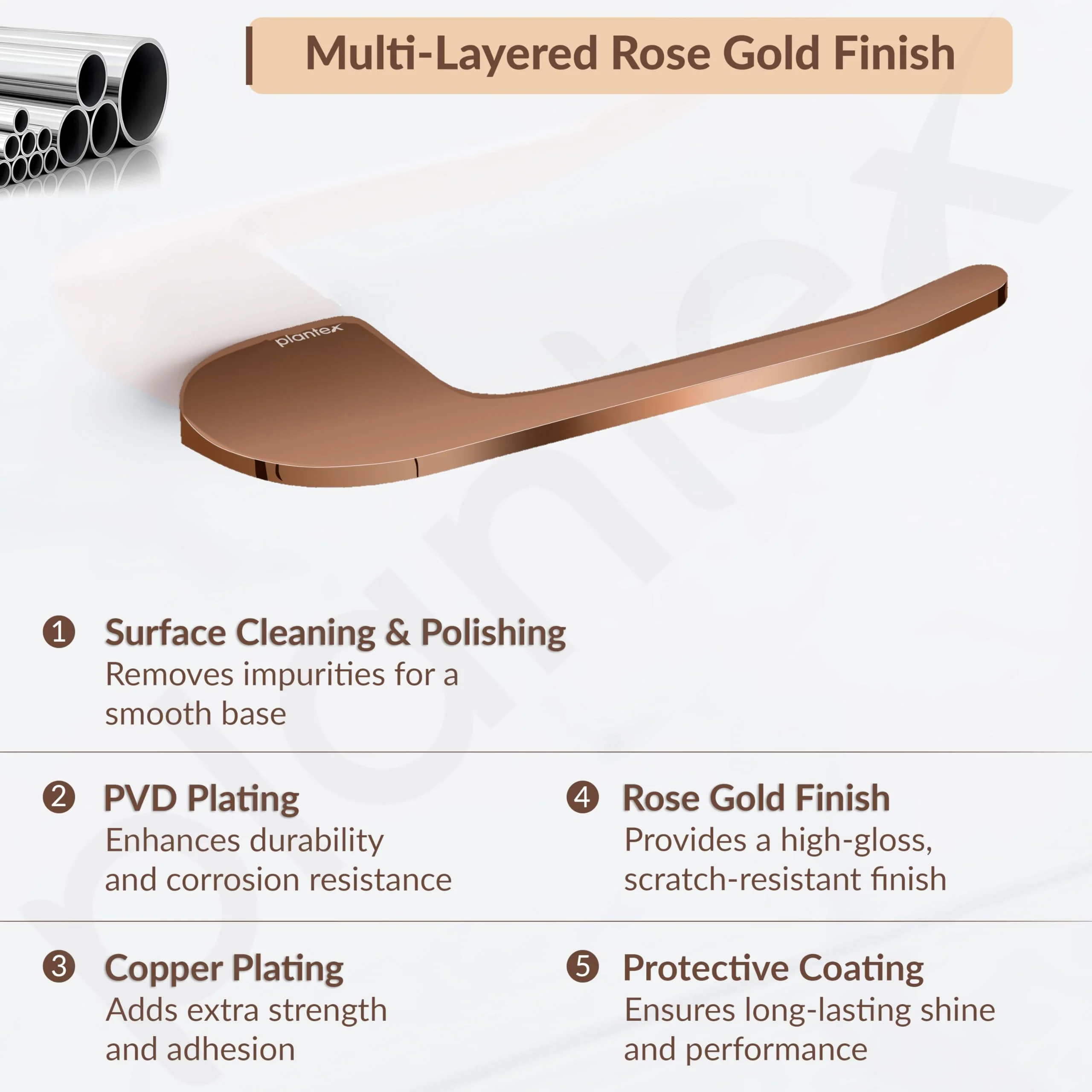 Plantex Smero Pure Brass Toilet Paper Holder/Toilet Paper Roll Holder/Tissue Paper Roll Holder for Bathroom - Smart (PVD Rose Gold) - Image 3