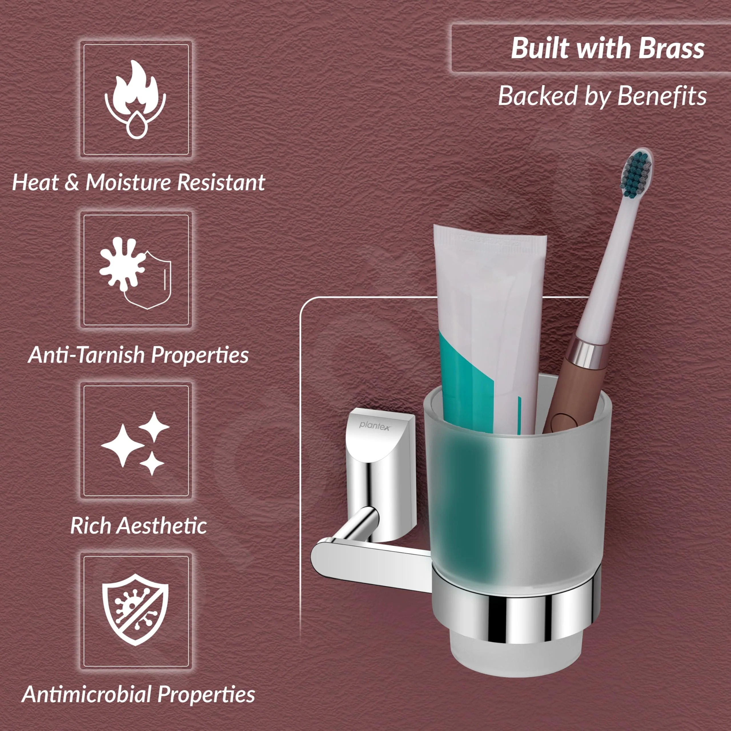Plantex Smero Pure Brass Tooth Brush Holder/Tumbler Holder/Toothpaste Holder/Bathroom Accessories - Superb (Chrome) - Image 6