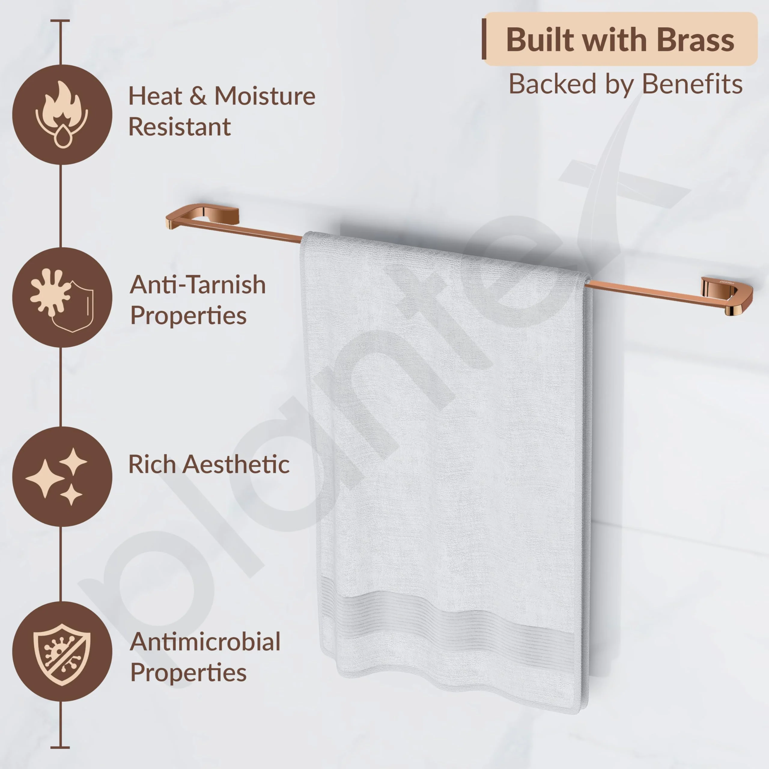 Plantex Smero Pure Brass Towel Hanger for Bathroom/Towel Stand/Single Towel Rod/Bathroom Accessories - Smart (24 Inch-PVD Rose Gold) - Image 4