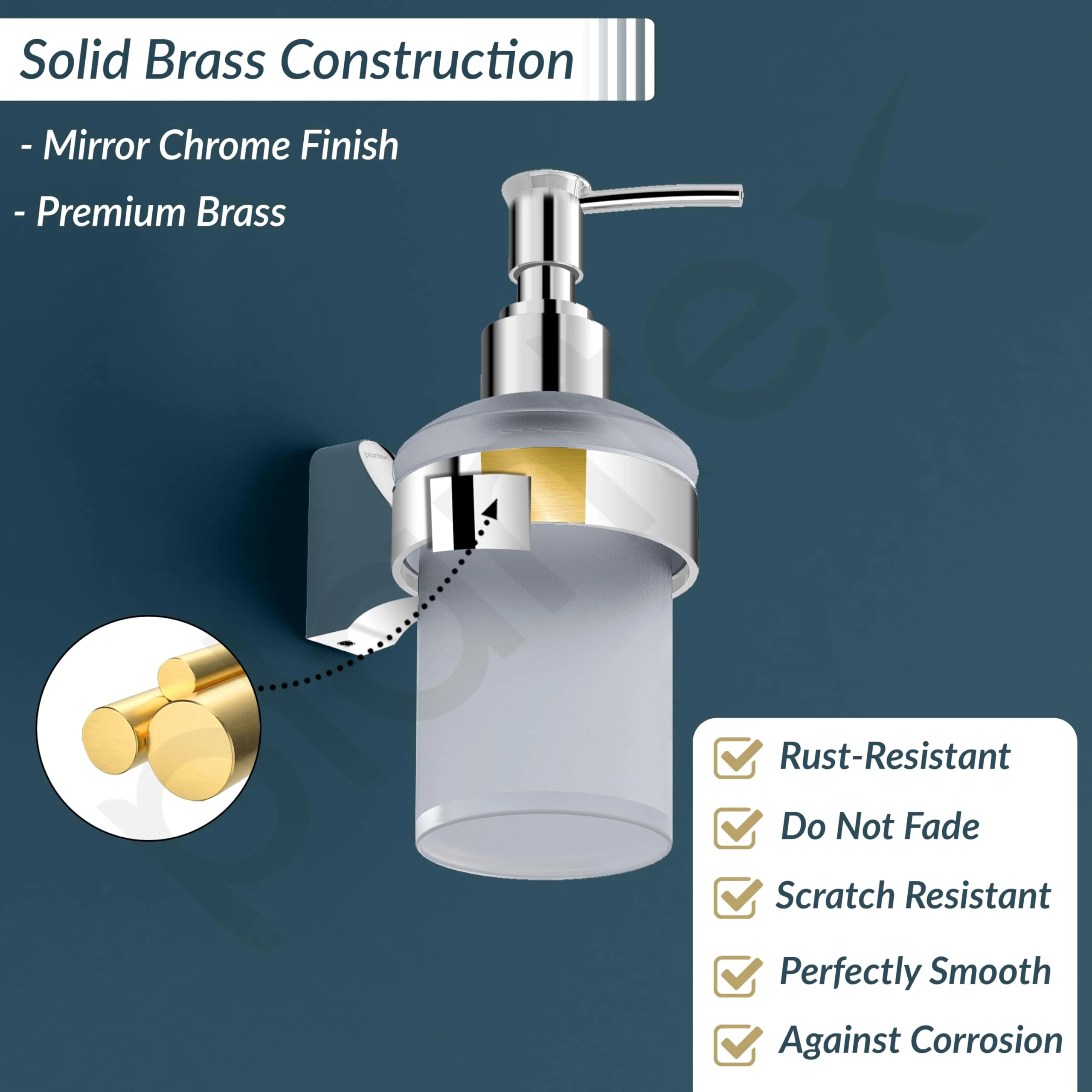Plantex Smooth Brass Liquid Soap Dispenser for Shampoo and Handwash (UN-1738) - Image 2