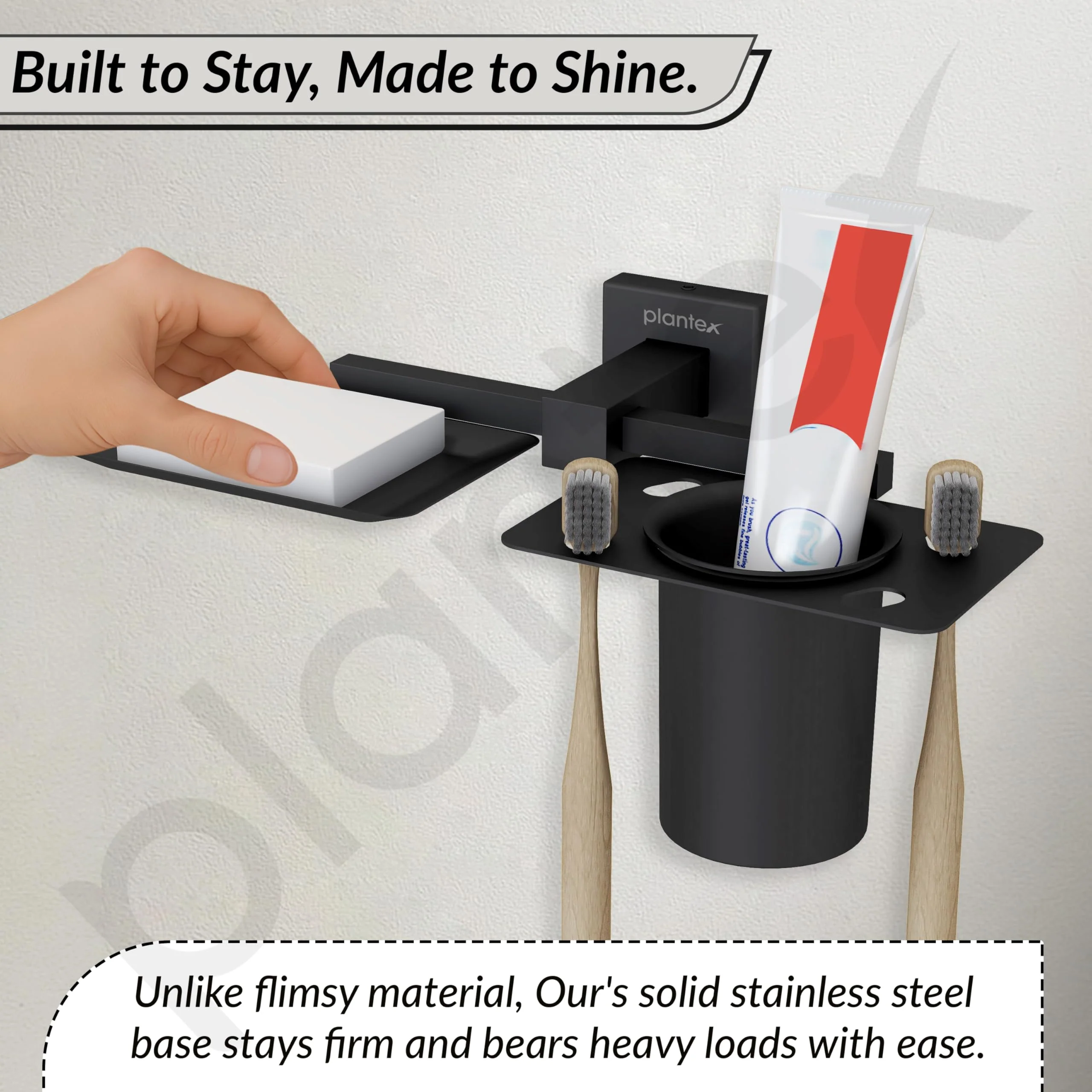 Plantex Soap Dish with Tumbler Holder/Soap Stand/Stainless Steel Soap Case with Toothbrush Holder/Bathroom Accessories - Aqua (Black) - Image 7