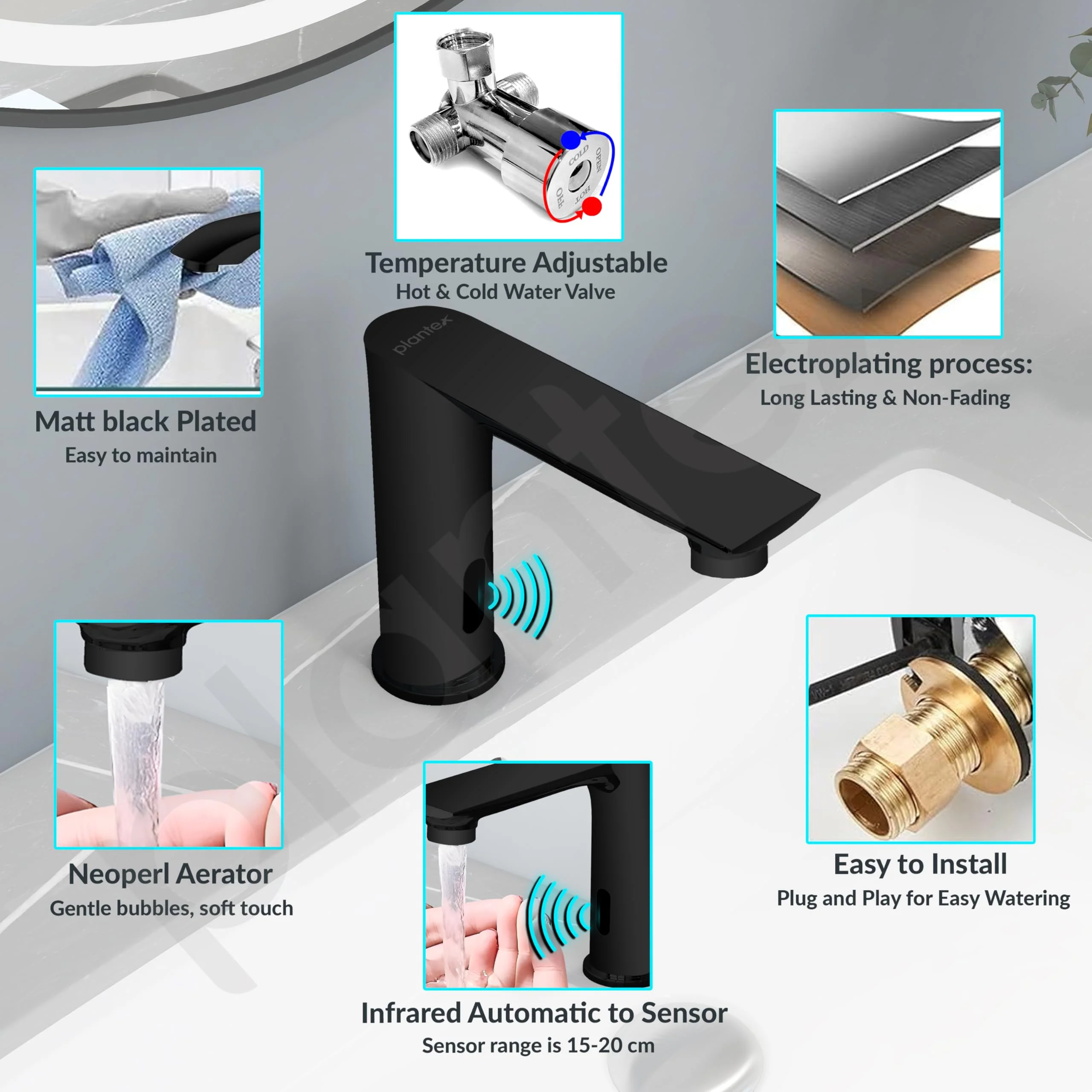 Plantex Solid Brass Automatic Touchless Faucet for Wash Basin/Sensor Tap for Kitchen Sink/Electronic Basin Tap/Sink Tap for Kitchen Basin (Black) - Image 4