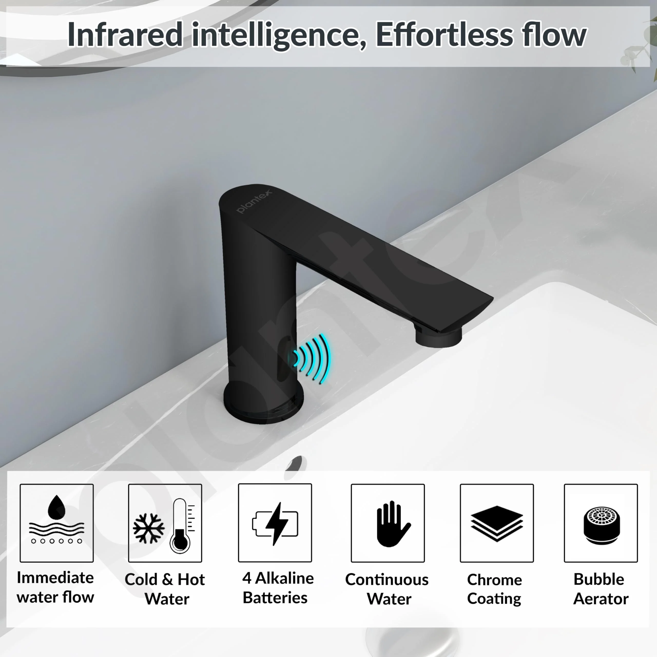 Plantex Solid Brass Automatic Touchless Faucet for Wash Basin/Sensor Tap for Kitchen Sink/Electronic Basin Tap/Sink Tap for Kitchen Basin (Black) - Image 7