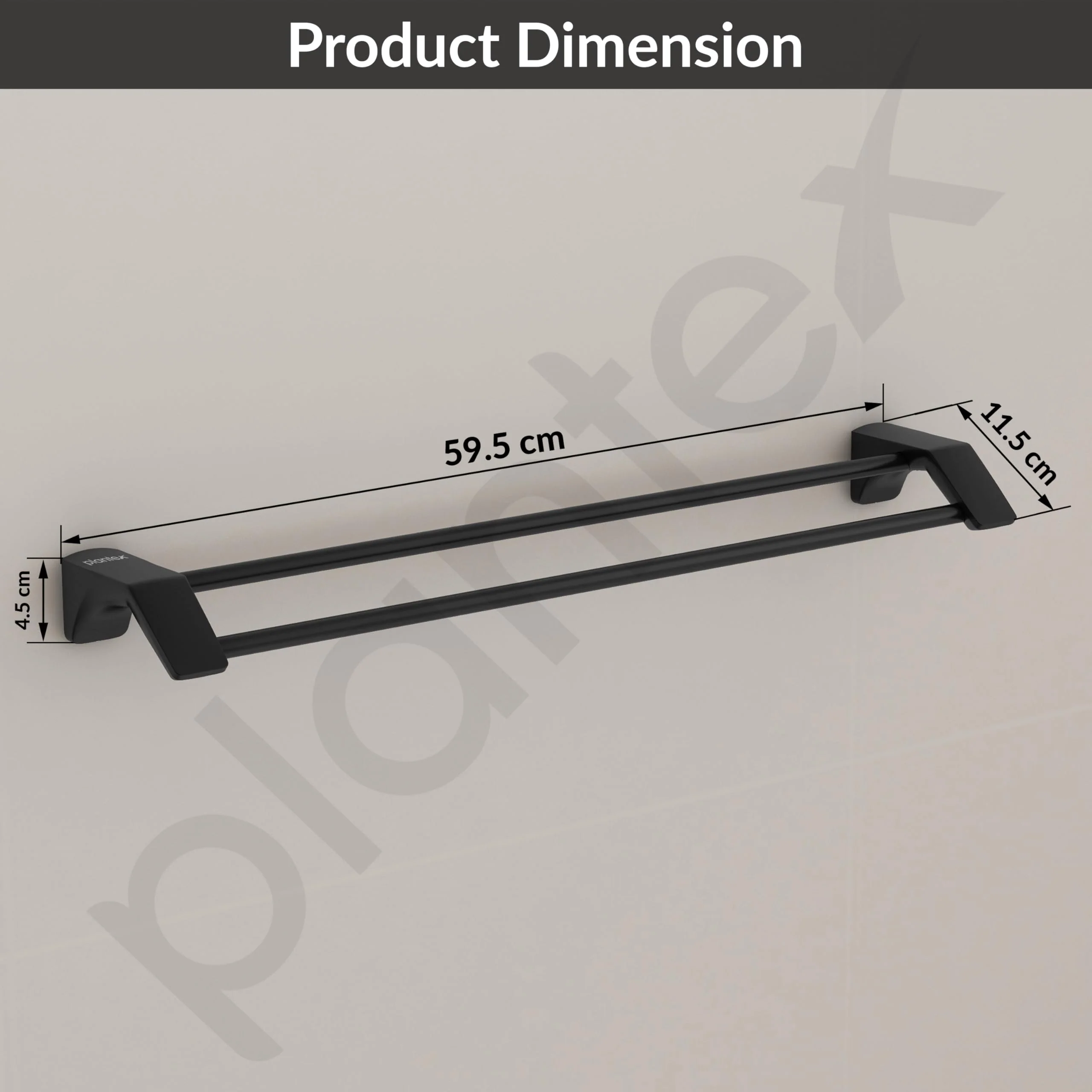 Plantex Space Aluminium Dual Towel Rod for Bathroom/Towel Holder/Towel Hanger/Towel Stand/Bathroom Accessories Set(971, Black) - Image 2