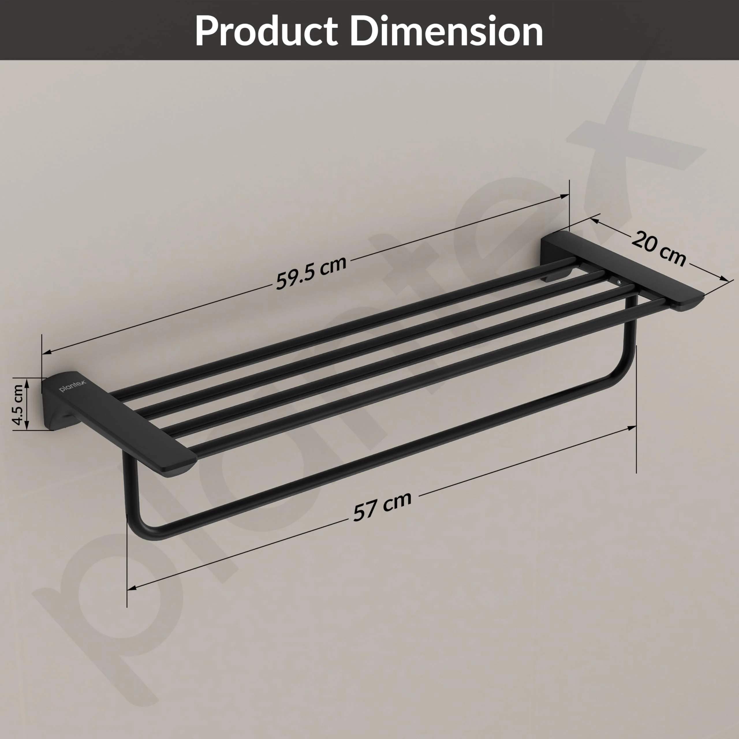 Plantex Space Aluminium Towel Holder in Bathroom/Towel Rod/Bathroom Towel Holder/Bathroom Accessories - Black (24 Inch) - Image 2