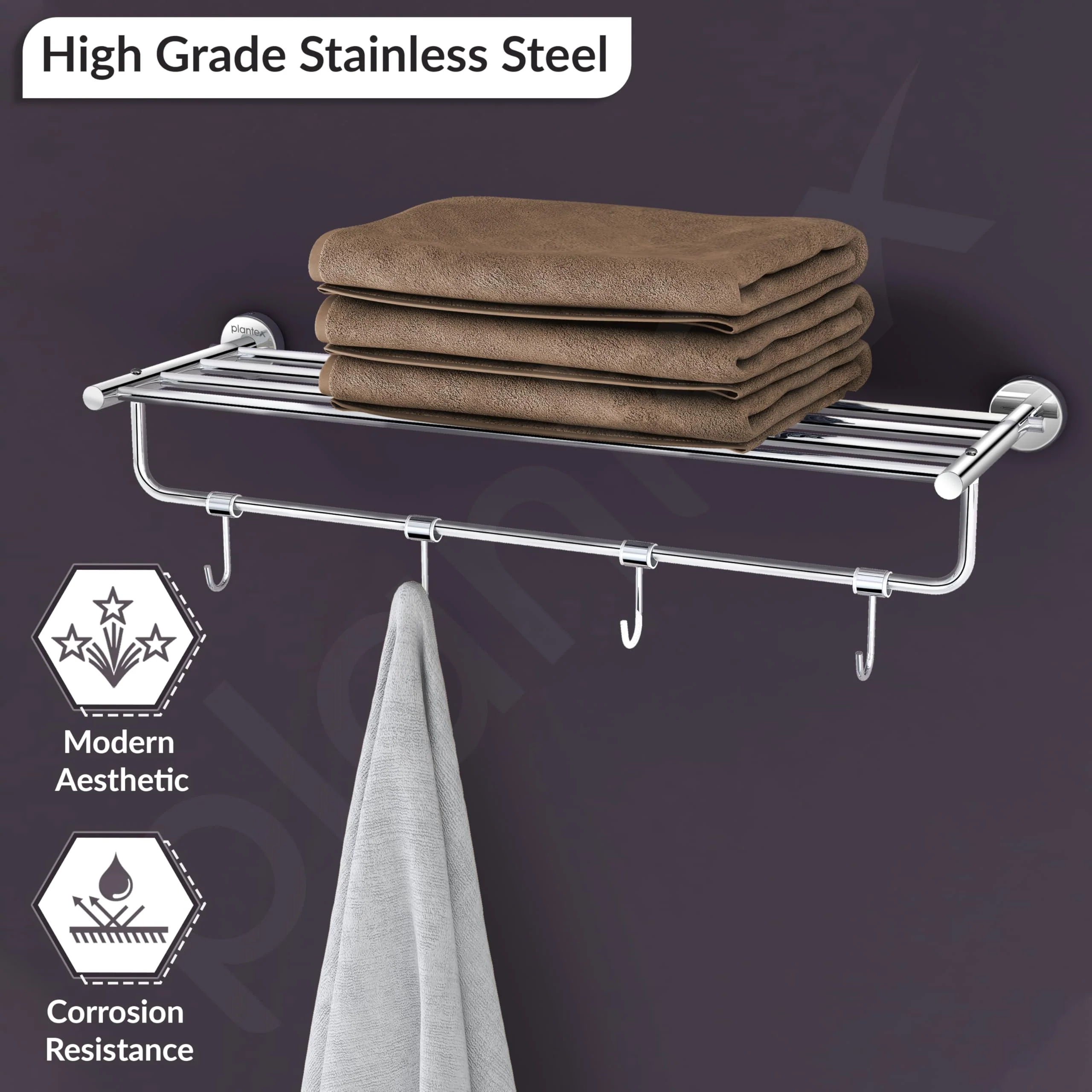 Plantex Stainless Steel 24 Inch Towel Rack for Bathroom/Towel Holder/Towel Stand/Towel Hanger/Bar/Bathroom Accessories - Pack of 1 (Chrome) - Image 3