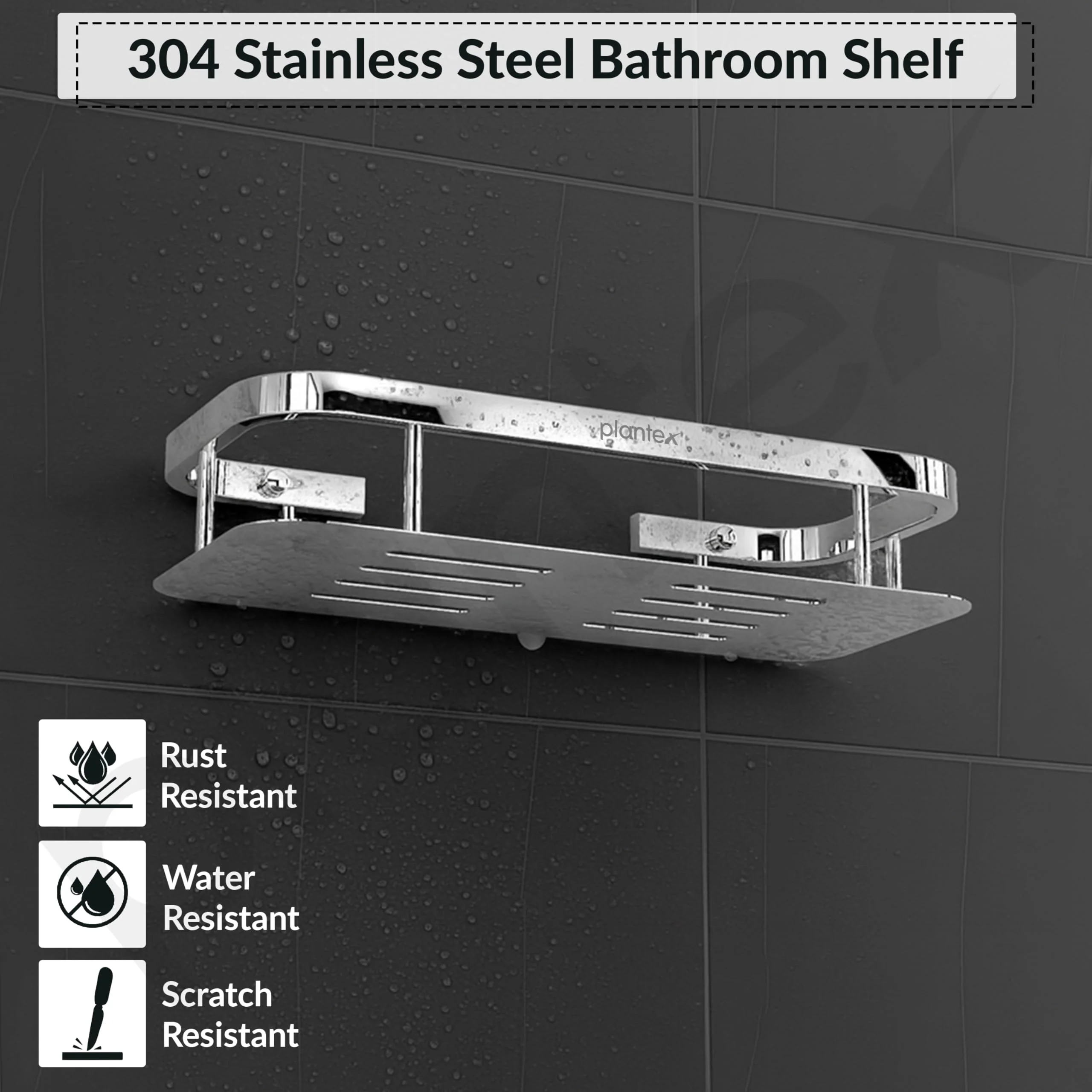 Plantex Stainless Steel 304 Grade Shelf for Bathroom/Kitchen Rack - Bathroom Accessories - (12X5 Inches-Chrome Finish) - Image 3
