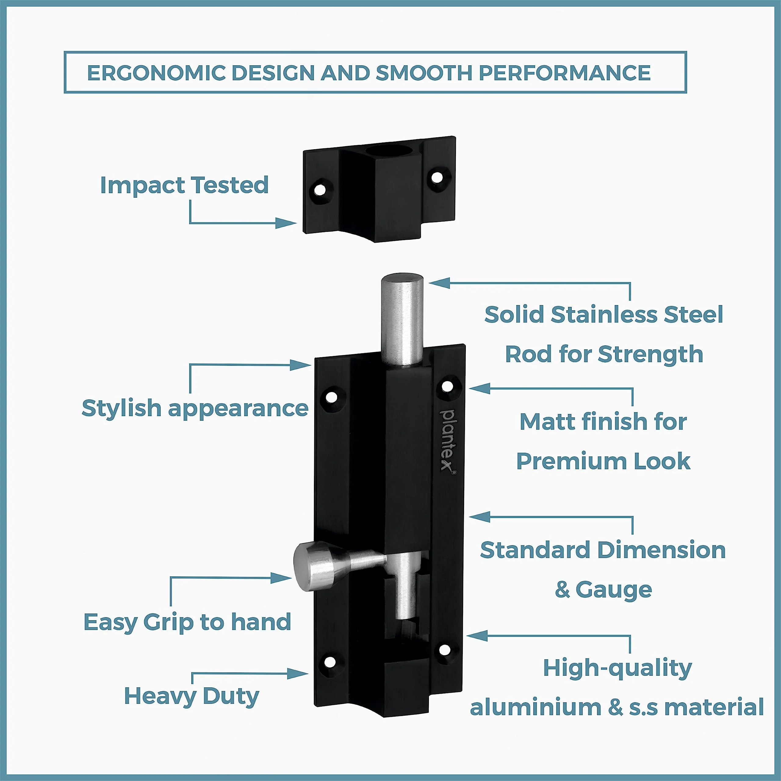 Plantex Stainless Steel 4 inch Tower Bolt/Tower Bolt for Home,Offices Doors and Windows/Tower Bolt for Main Door/Door Latch/Kundi/Chitakini/Door Latch for Windows (Black, Pack of 1) - Image 3