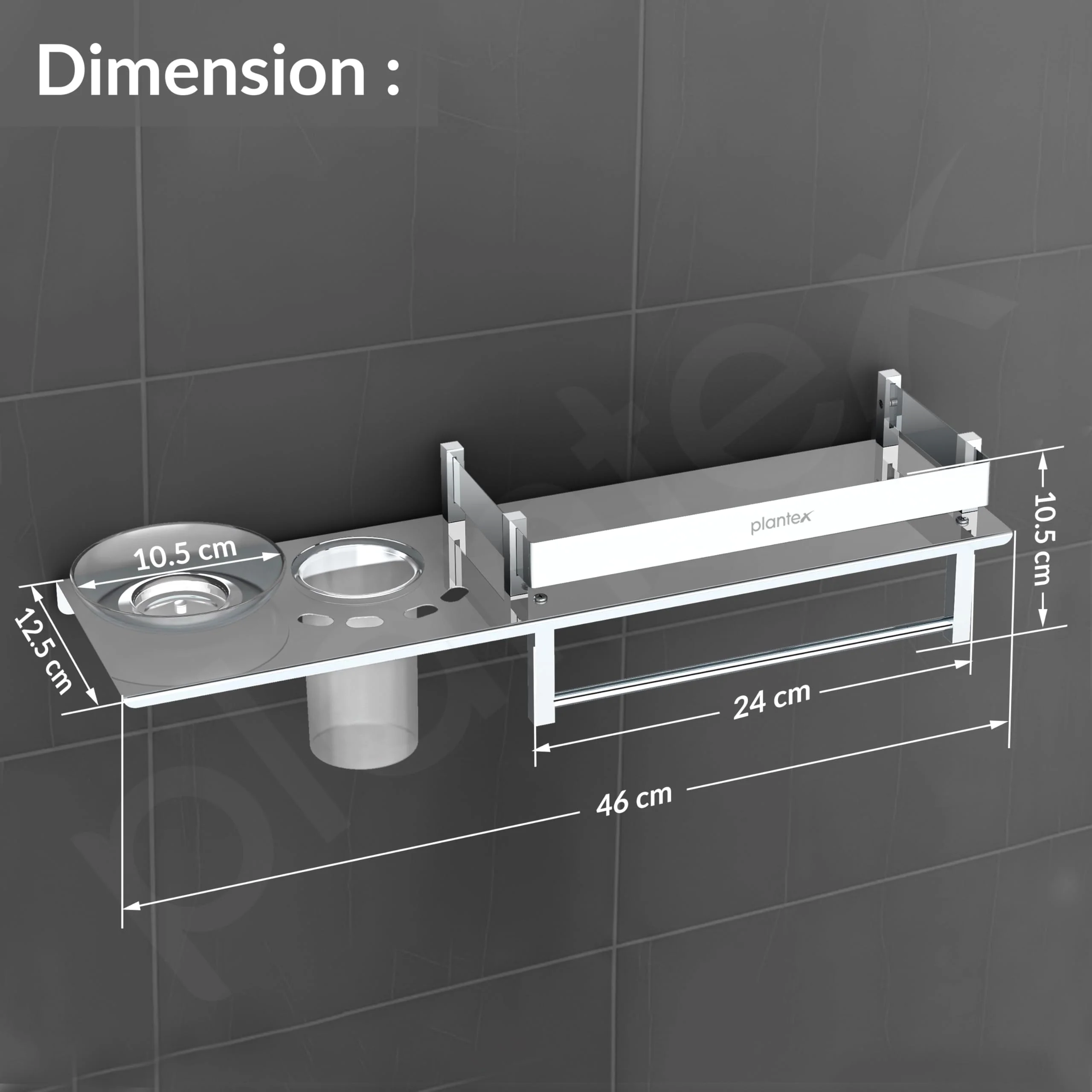 Plantex Stainless Steel 4in1 Multipurpose Bathroom Shelf/Bathroom Steel Rack with Soap Dish, Towel Rod and Tumbler Holder-Chrome (18x5 inches) - Image 5