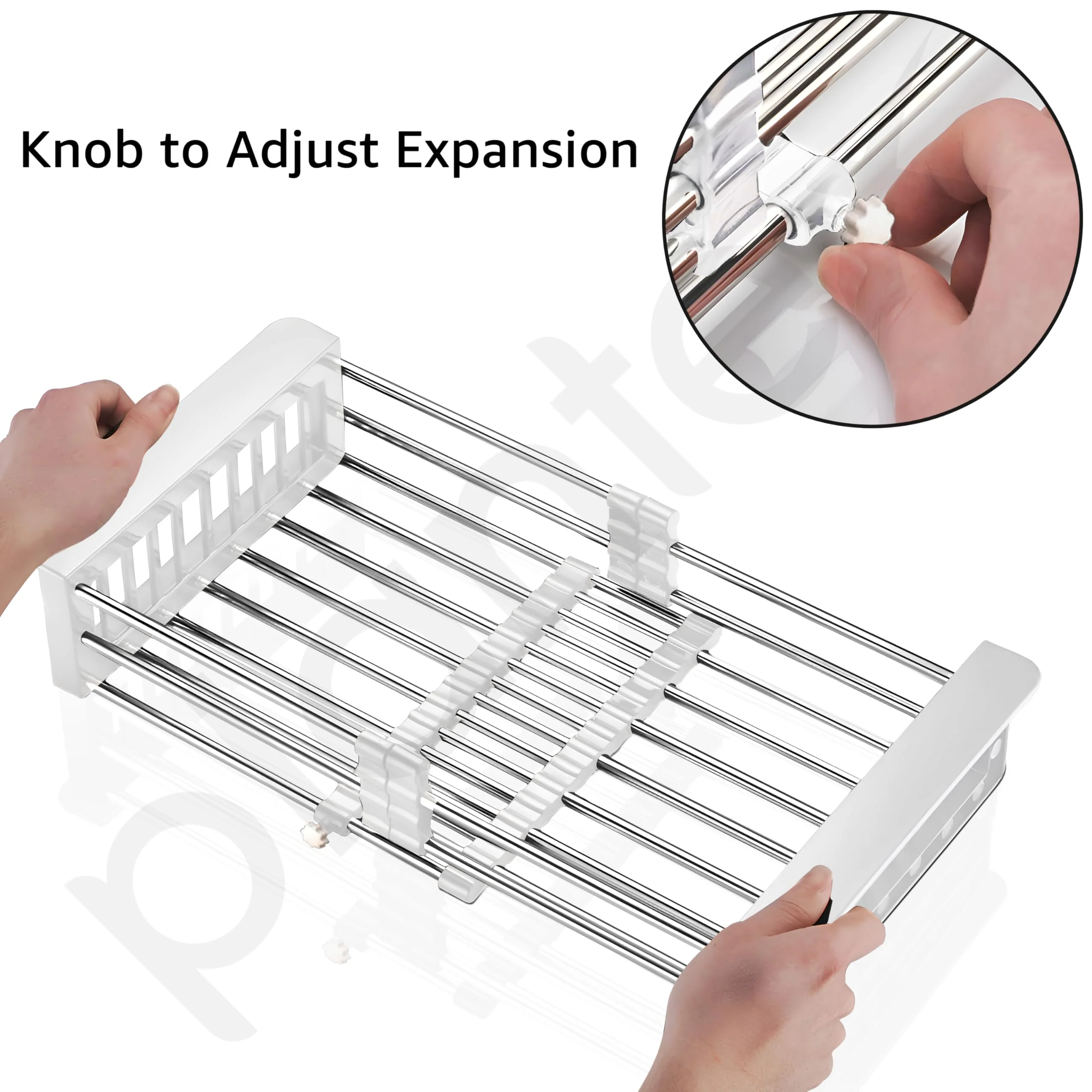 Plantex Stainless Steel & ABS Plastic Sink Drainer Basket/Sink Basket with Adjustable Armrest Kitchen Rack/Vegetable & Fruits Washing Organizer/Sink Utensils Drainer Stand - Pack of 1 (White) - Image 3