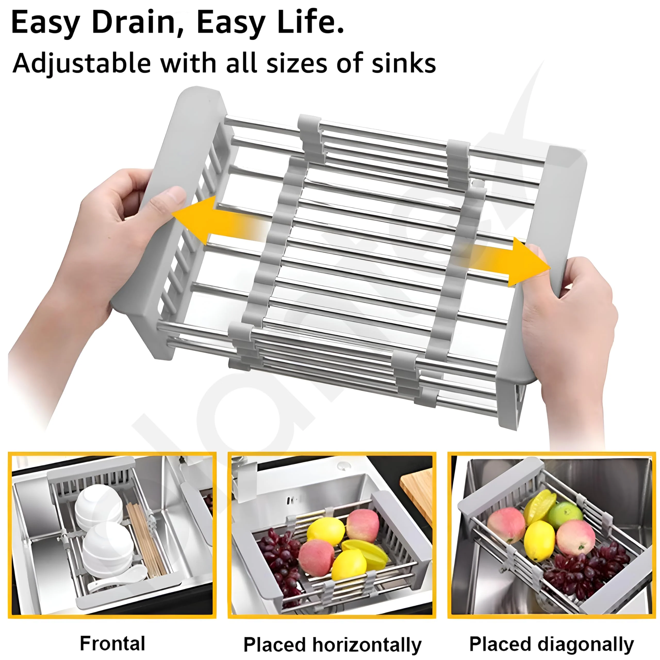 Plantex Stainless Steel & ABS Plastic Sink Drainer Basket/Sink Basket with Adjustable Armrest Kitchen Rack/Vegetable & Fruits Washing Organizer/Sink Utensils Drainer Stand - Pack of 1 (White) - Image 4