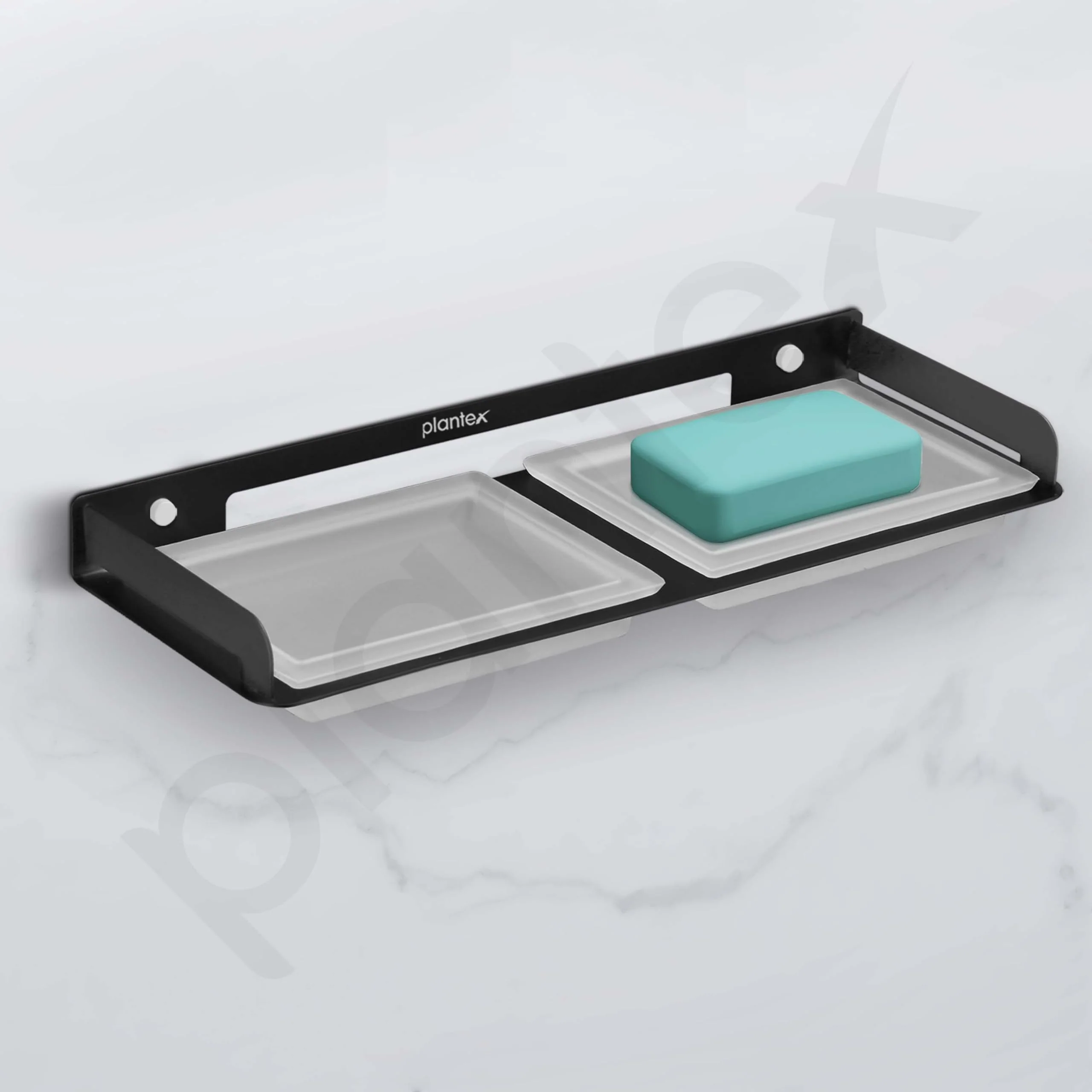 Plantex Stainless Steel and Frosted Glass Double Soap Holder for Bathroom/Dual Soap Case/Soap Stand/Bathroom Accessories -(Black) - Image 5