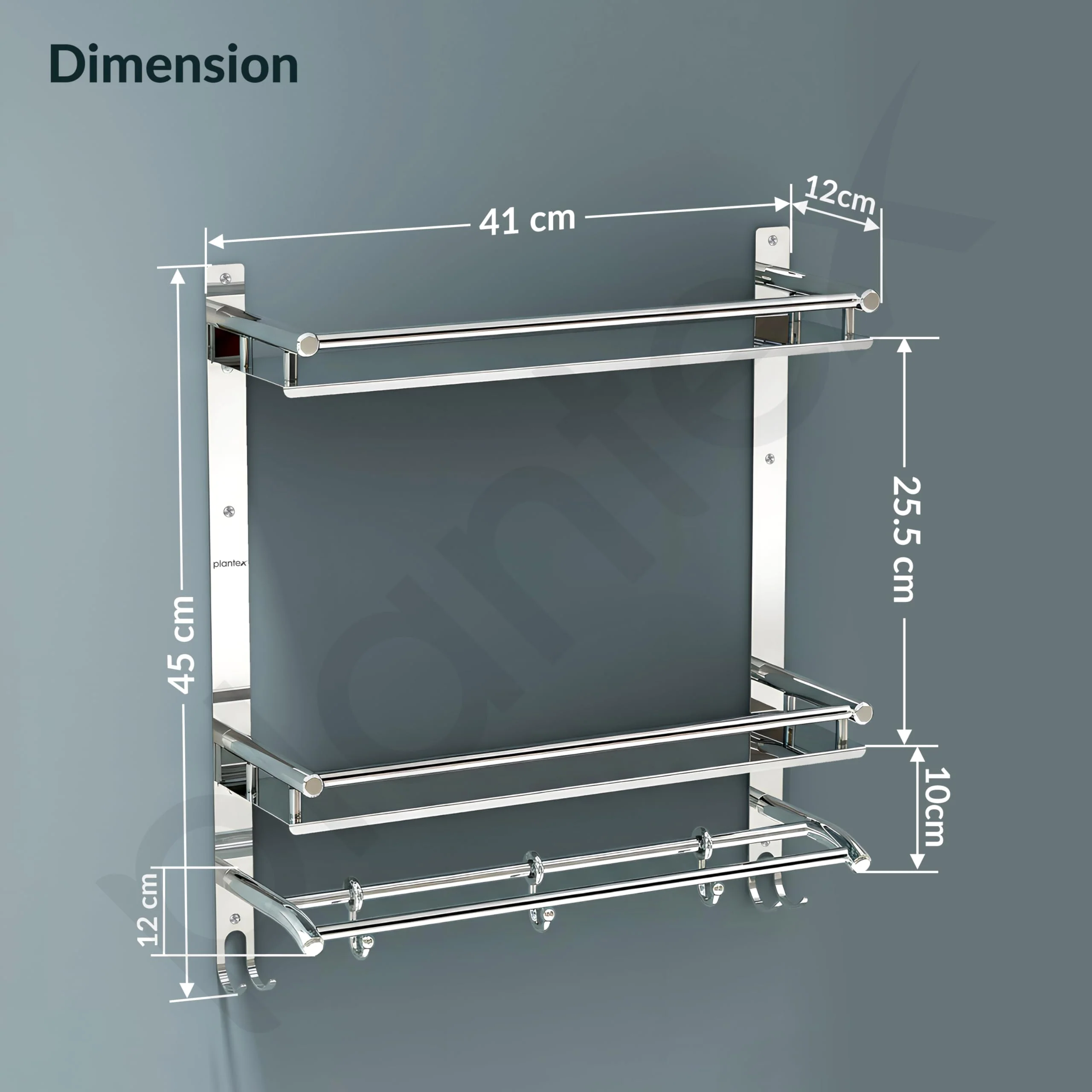 Plantex Stainless Steel Bathroom Organizer/Multipurpose 3 Tier Bathroom Shelf with Towel Hanger and Hooks/Shelf for Washroom - Image 4