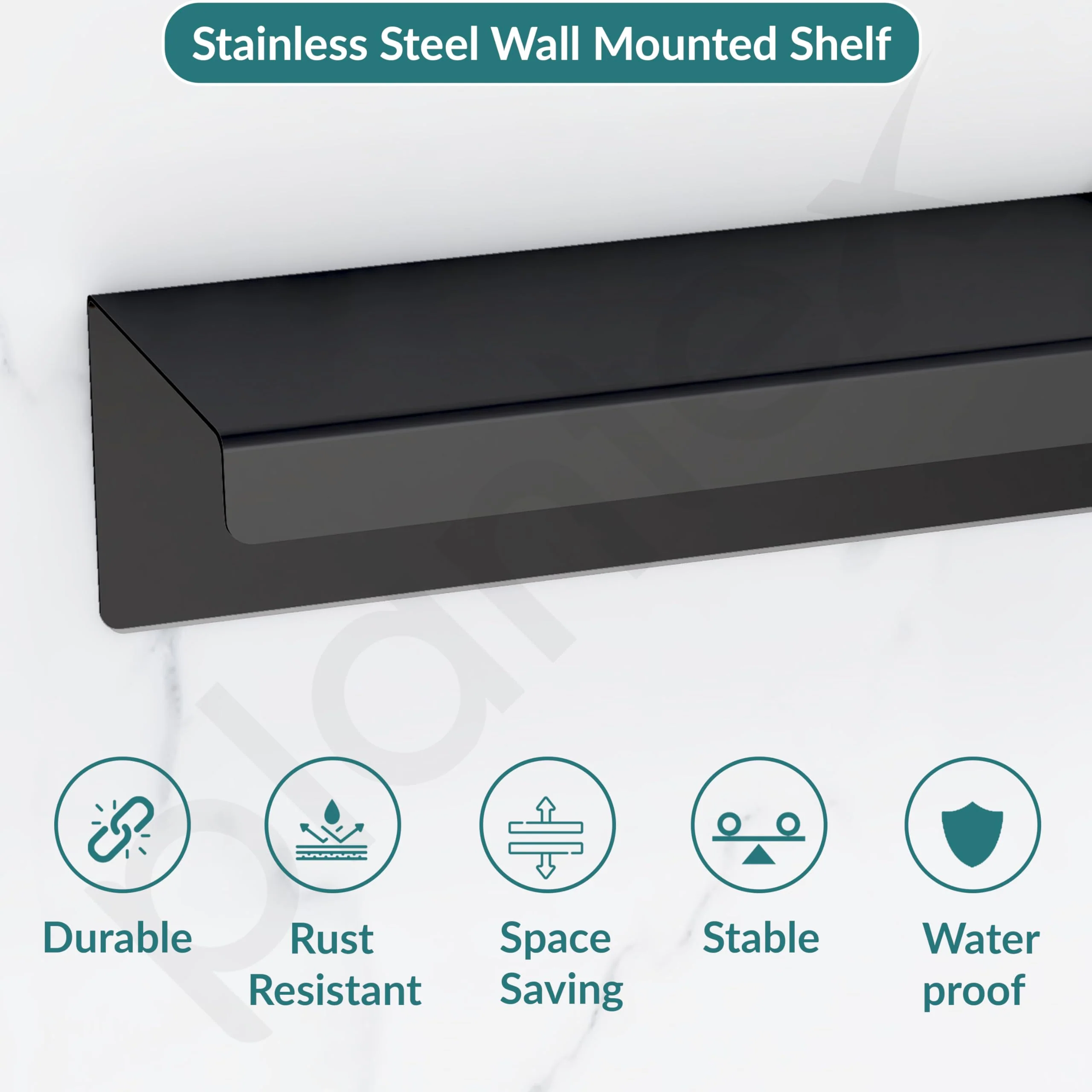 Plantex Stainless Steel Bathroom Shelf/Floating Shelf/Storage Organizer/Rack for Bathroom/Kitchen/Living-Room/Bathroom Accessories - Wall Mount (Matt Black - 14x5 Inches) - Image 2