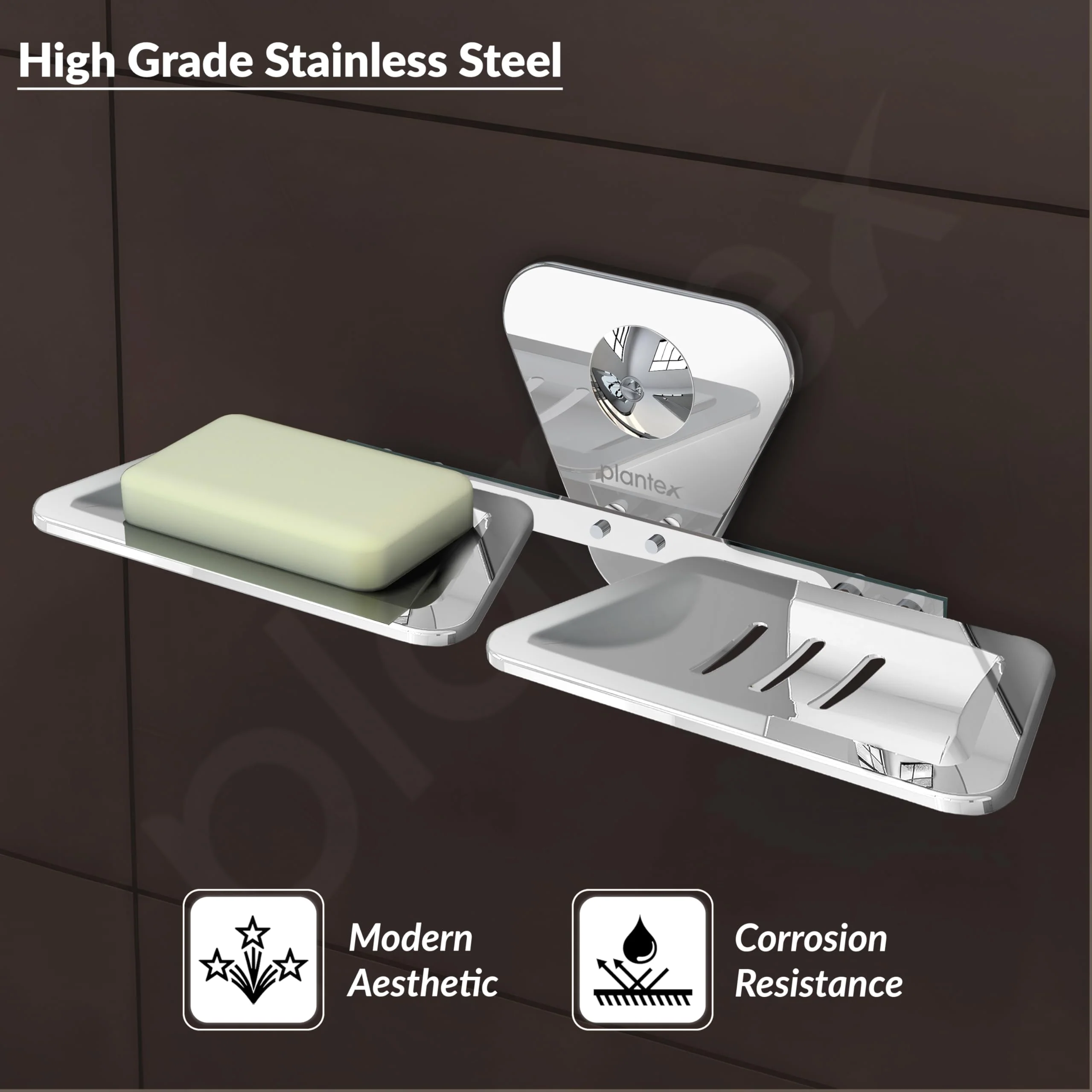 Plantex Stainless Steel Chrome Finish Double Soap Dish Stand for Bathroom/Wall Mounted soap Holder - Bathroom Accessories - Image 3