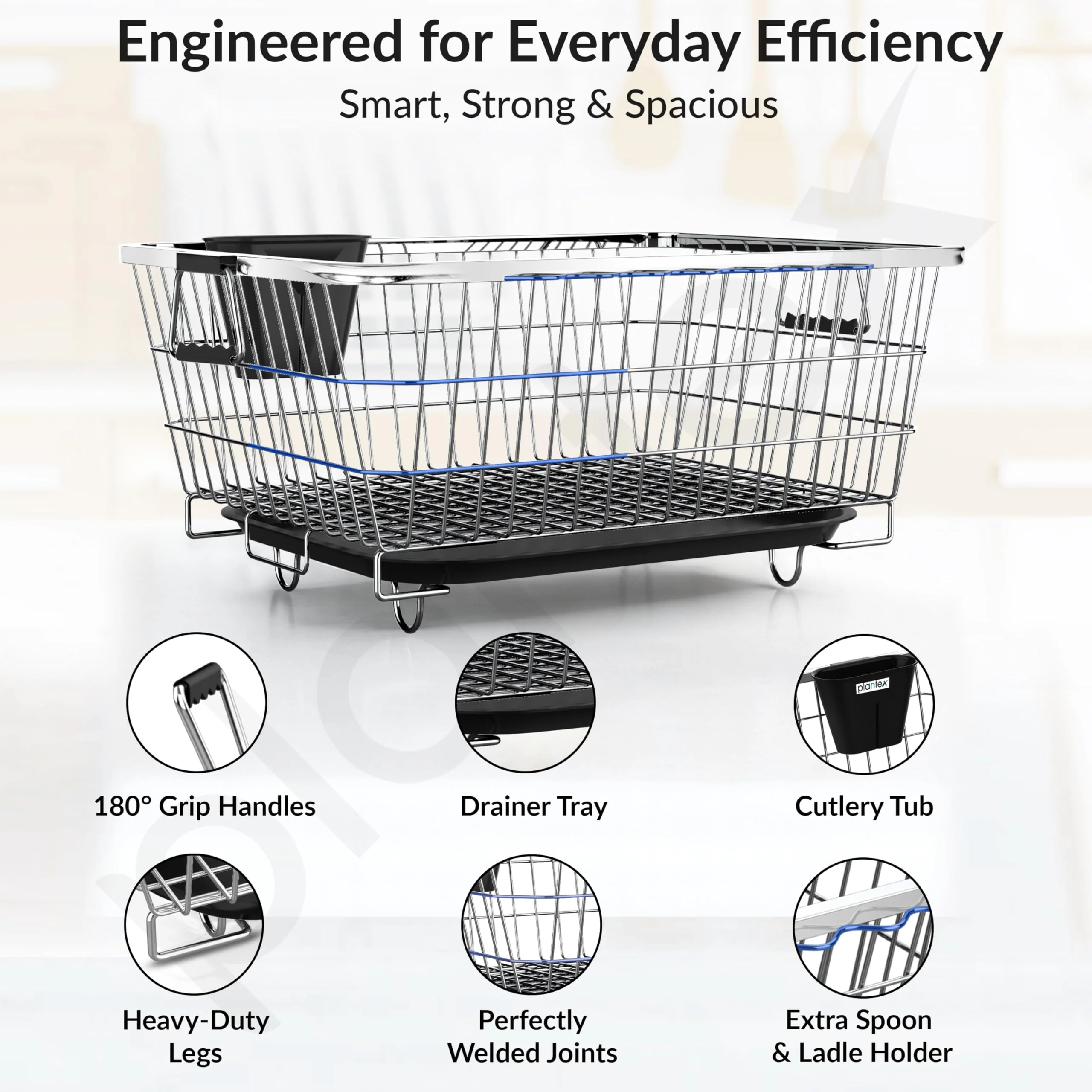 Plantex Stainless Steel Dish Drainer Basket for Kitchen Utensils/Dish Drying Rack with Drainer/Bartan Basket/Plate Stand (Size-54 x 40 x 24 cm/Chrome Finish) - Image 3