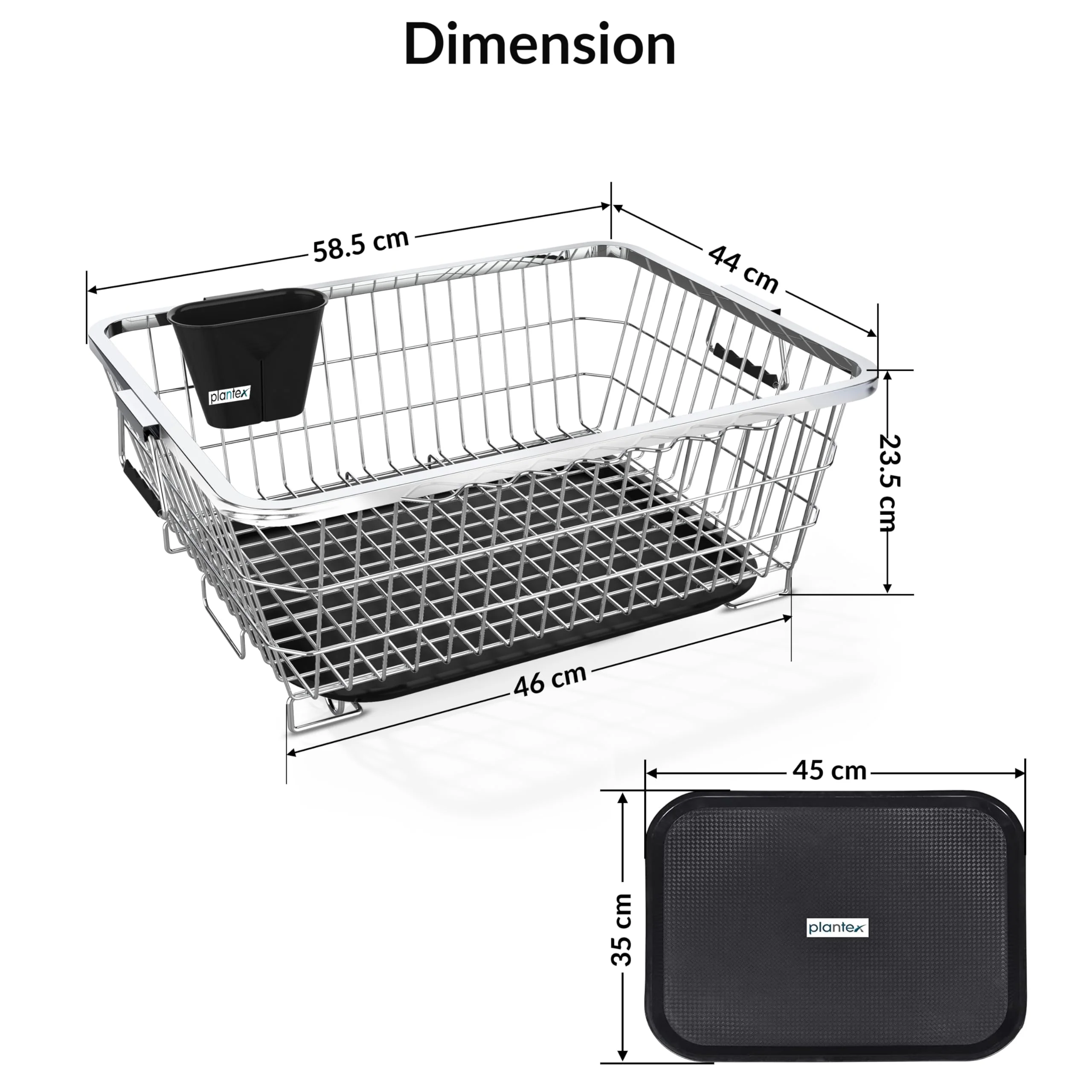 Plantex Stainless Steel Dish Drainer Basket for Kitchen Utensils/Dish Drying Rack with Drainer/Bartan Basket/Plate Stand(Size- 58.5x44.5x23.5 CM - Chrome Finish) - Image 4