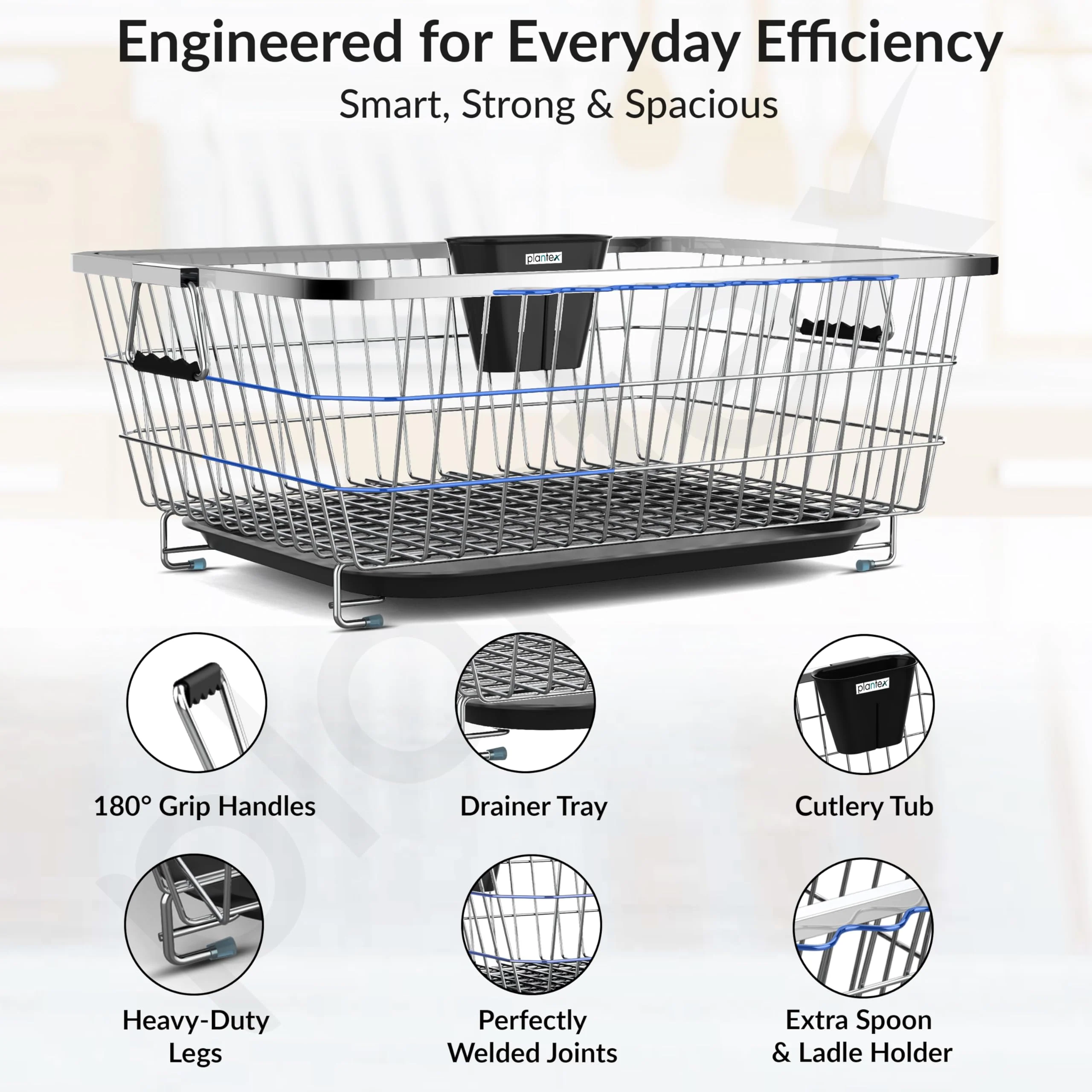 Plantex Stainless Steel Dish Drainer Basket for Kitchen Utensils/Dish Drying Rack with Drainer/Plate Stand/Bartan Basket (Size-56 x 43 x 22 cm) - Image 3