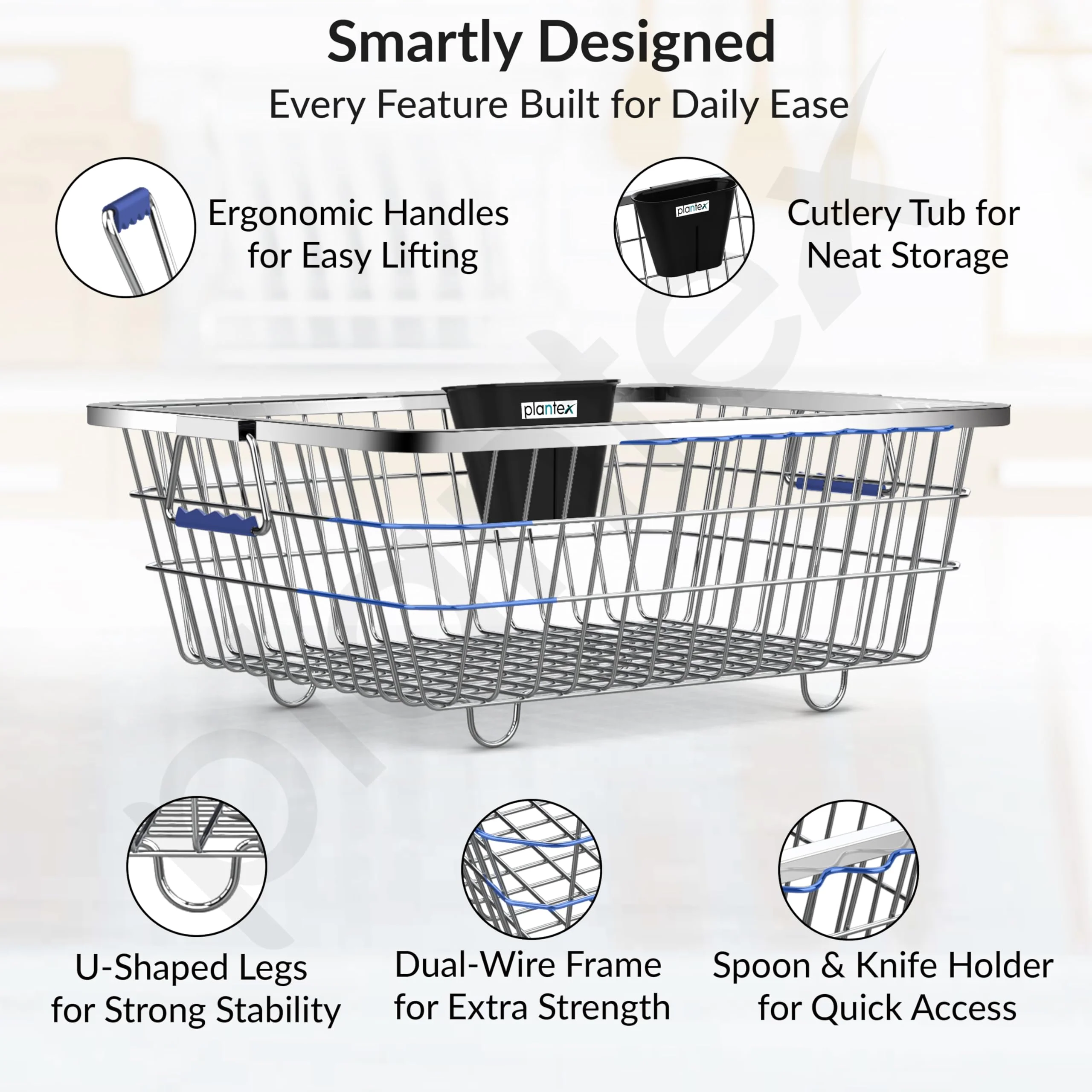 Plantex Stainless-Steel Dish Drainer Basket/Steel Utensils Drainer/After Wash Utensils Rack/Utensil Drying Rack for Kitchen/Dish Drying Rack/Plate Stand (Small Size-48x37x20cm) - Image 3