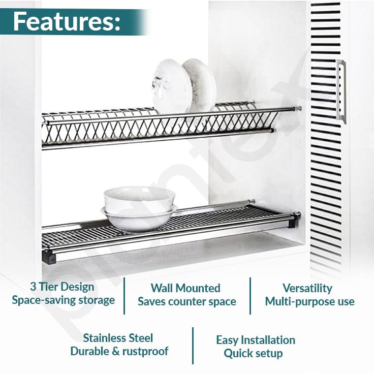Plantex Stainless Steel Dish Plate Rack Drainer/600mm GTPT Tray for Kitchen/Cabinet Kitchen Organizer for Quick Drying and Storage - Set of 3 Pcs (Chrome) - Image 2