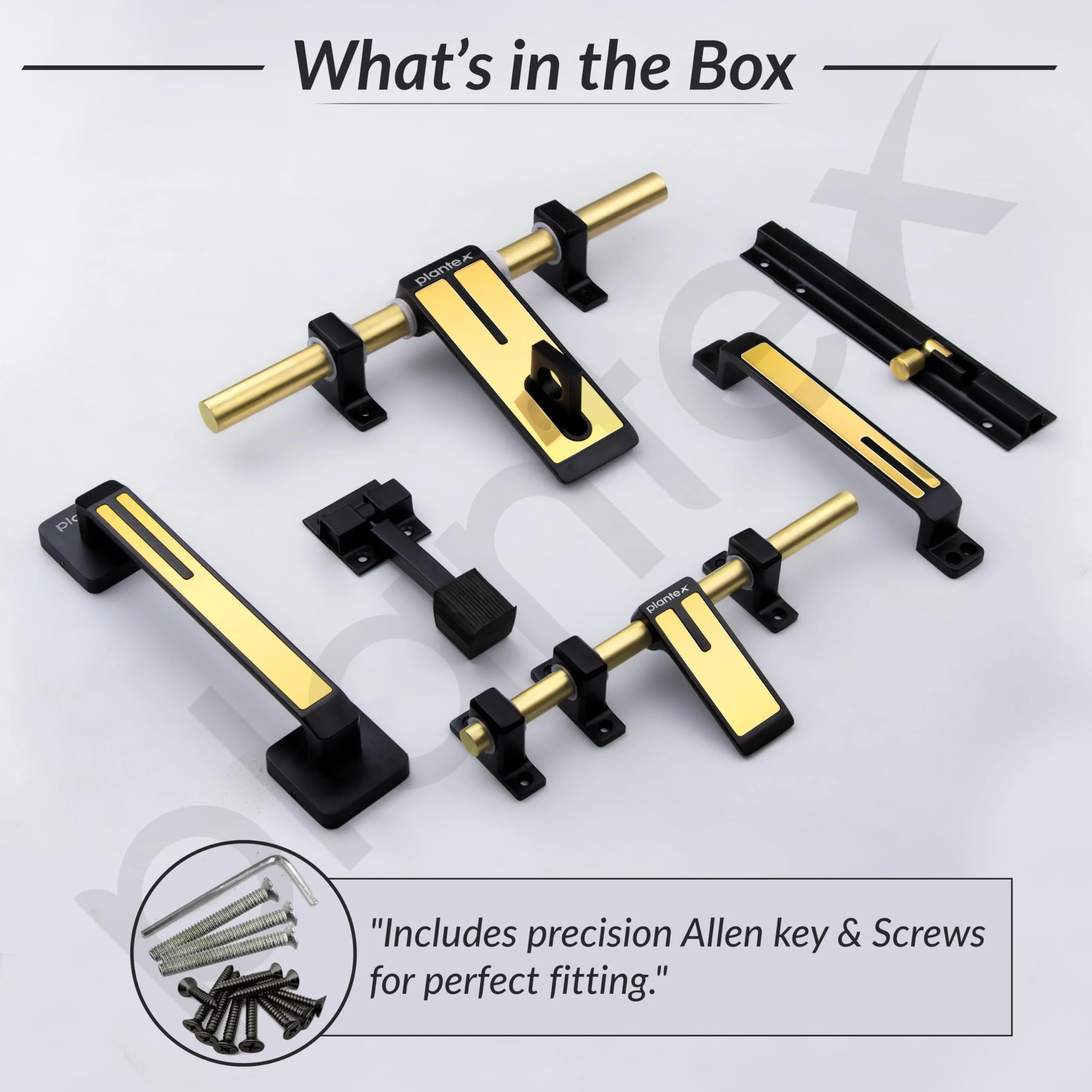 Plantex Stainless Steel Door Kit for Single Door/Door Accessories (10-inch Al-Drop,8-inch Latch,2 Handles,7-inch Tower Bolt and 4-inch Door Stopper-(Black & Gold) - Image 4