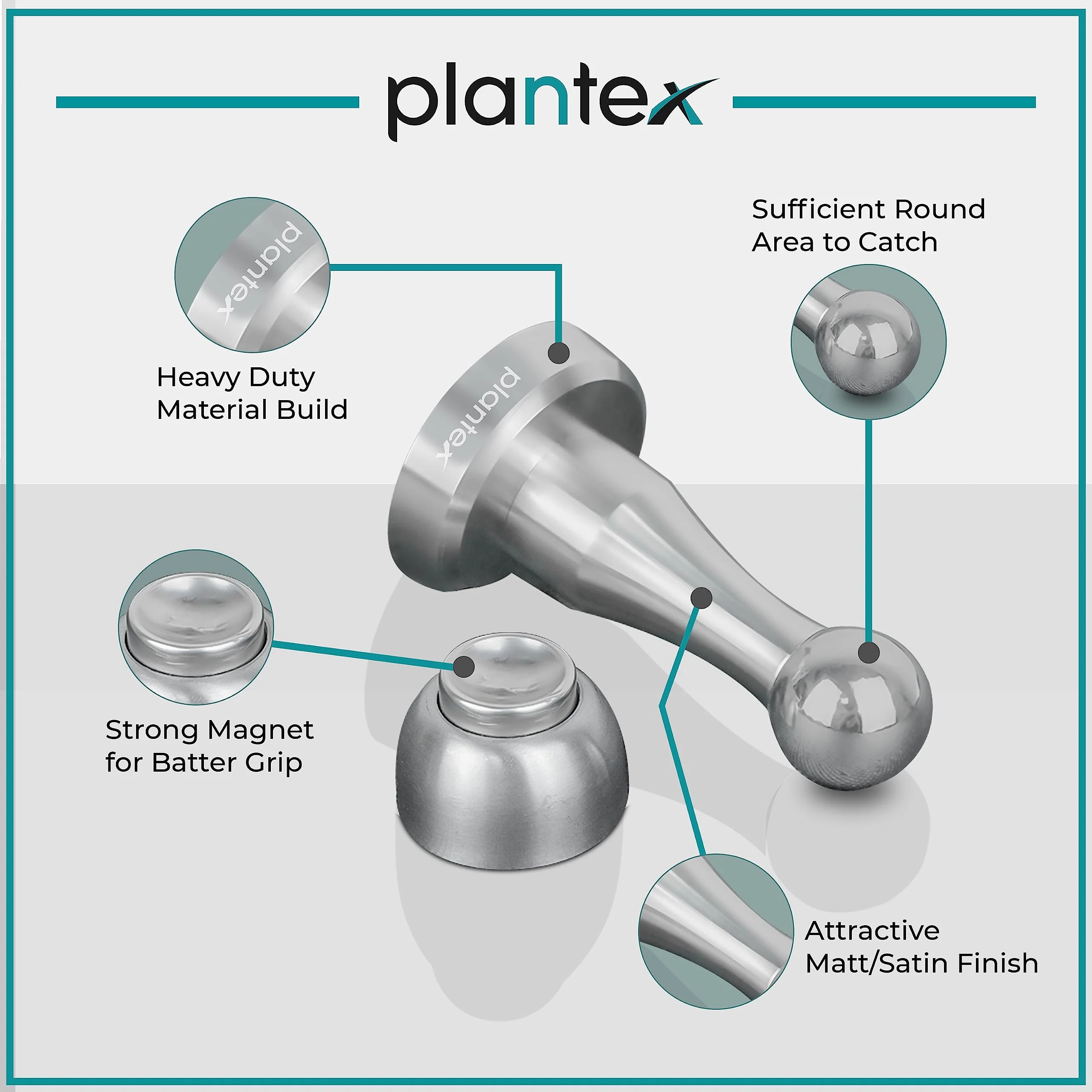 Plantex Stainless Steel Door Stopper/360 Degree 4 Inch Door Magnet for Home/Wall Mounted Soft Catcher to Hold Wooden/Glass/PVC Door/Door Stopper for Home (Matt) - Image 4
