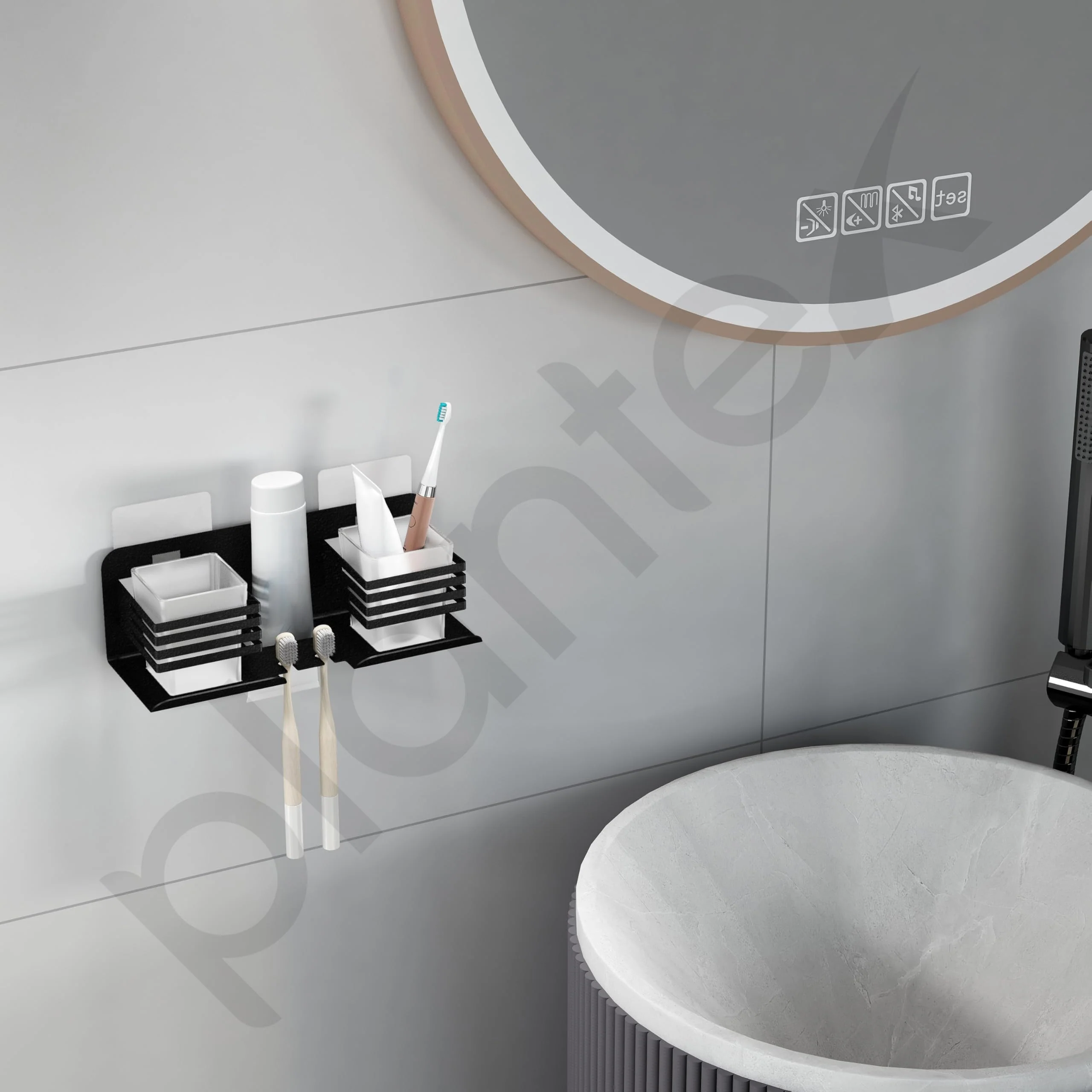 Plantex Stainless Steel Double Tumbler Holder/Toothbrush Stand for Bathroom/Toothpaste Holder/Bathroom Accessories - Pack of 1 (Black) - Image 7