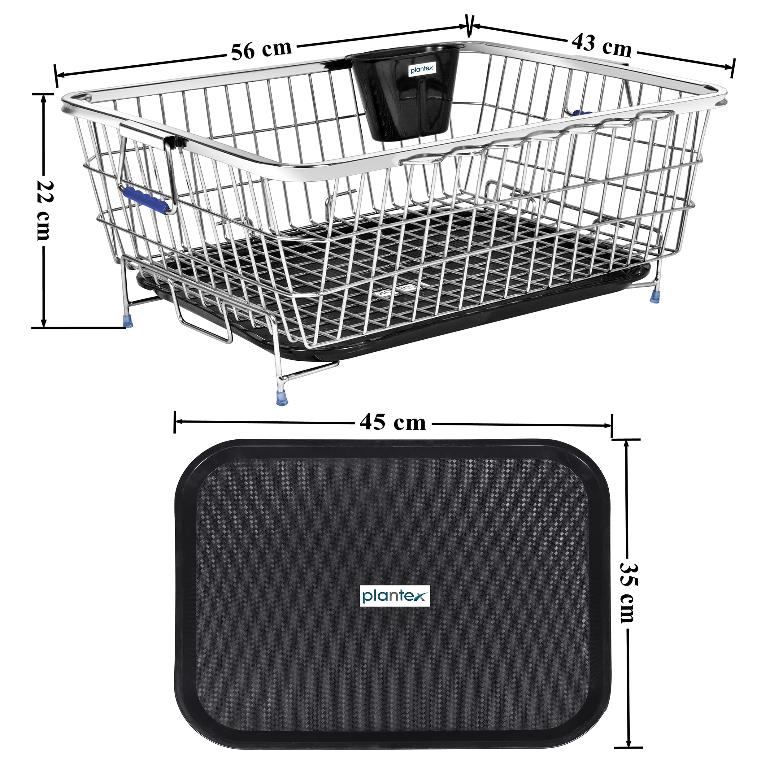 Plantex Stainless Steel Drying Rack -Vessel,Dish,Utensil Drainer Basket/Dish Drying Rack with Drainer/Plate Stand/Basket for Utensils (Size-56x43x23cm) - Image 2