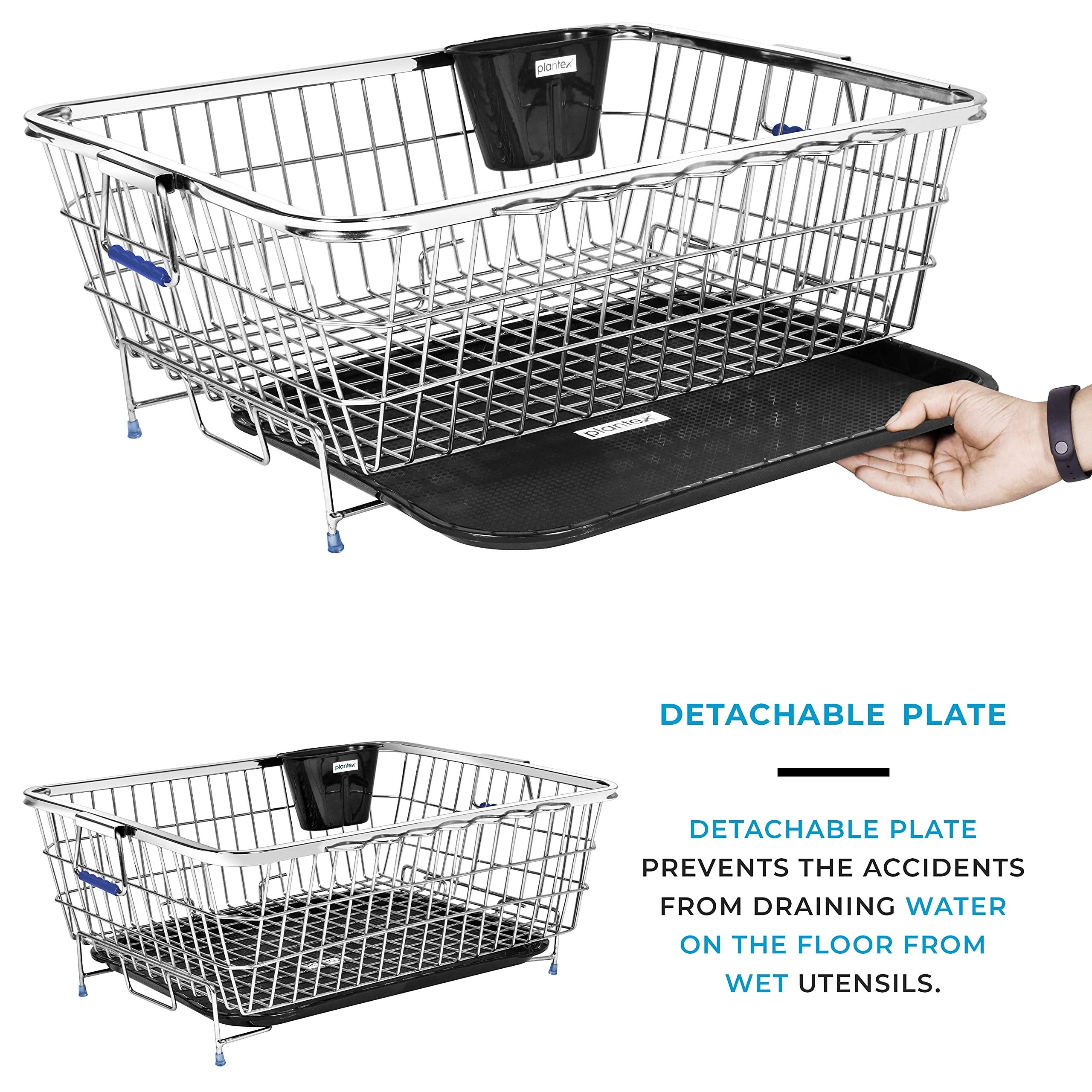 Plantex Stainless Steel Drying Rack -Vessel,Dish,Utensil Drainer Basket/Dish Drying Rack with Drainer/Plate Stand/Basket for Utensils (Size-56x43x23cm) - Image 3