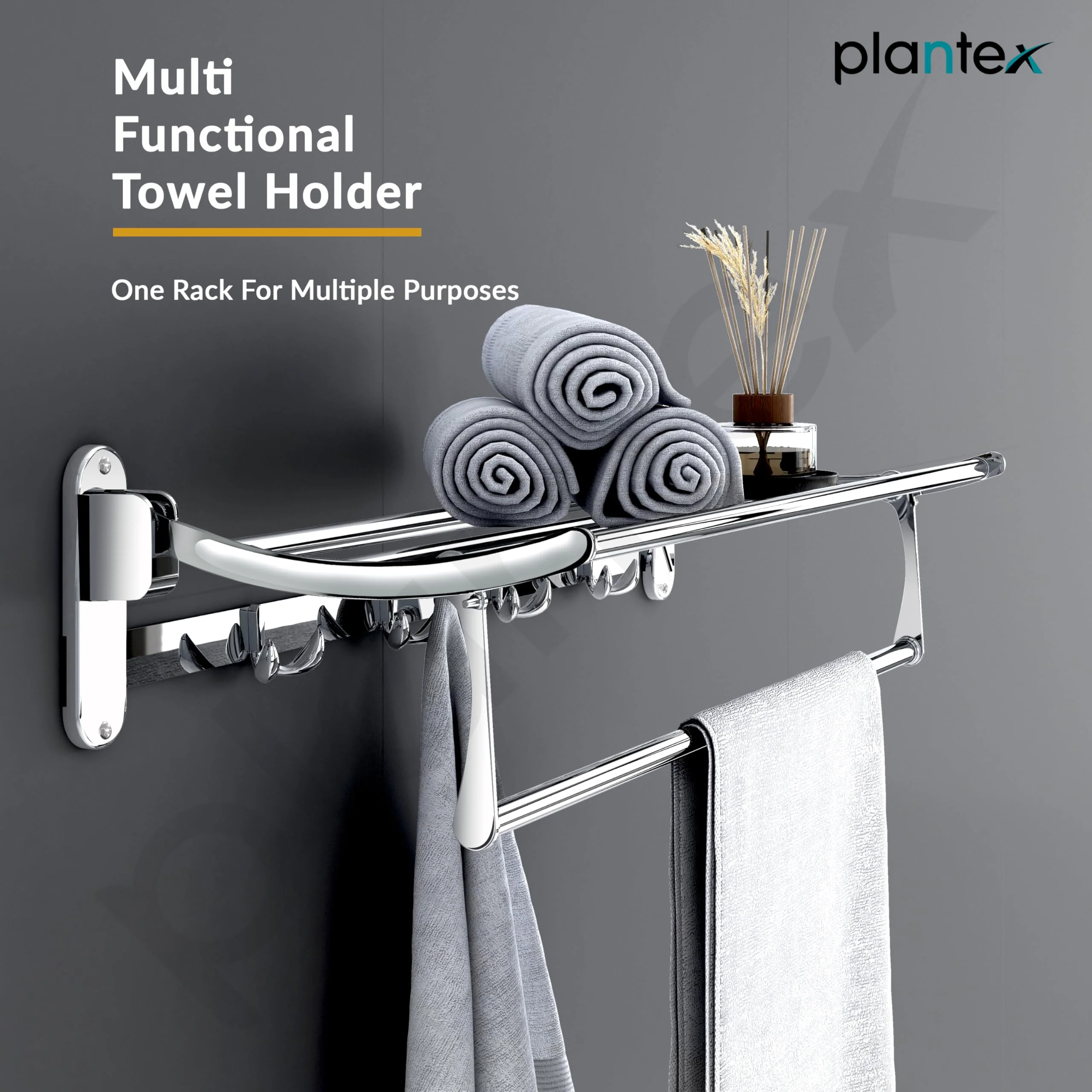 Plantex Stainless Steel Folding Towel Rack for Bathroom/Towel Stand/Hanger/Bathroom Accessories - Pack of 10 (24 Inch-Chrome) - Image 5