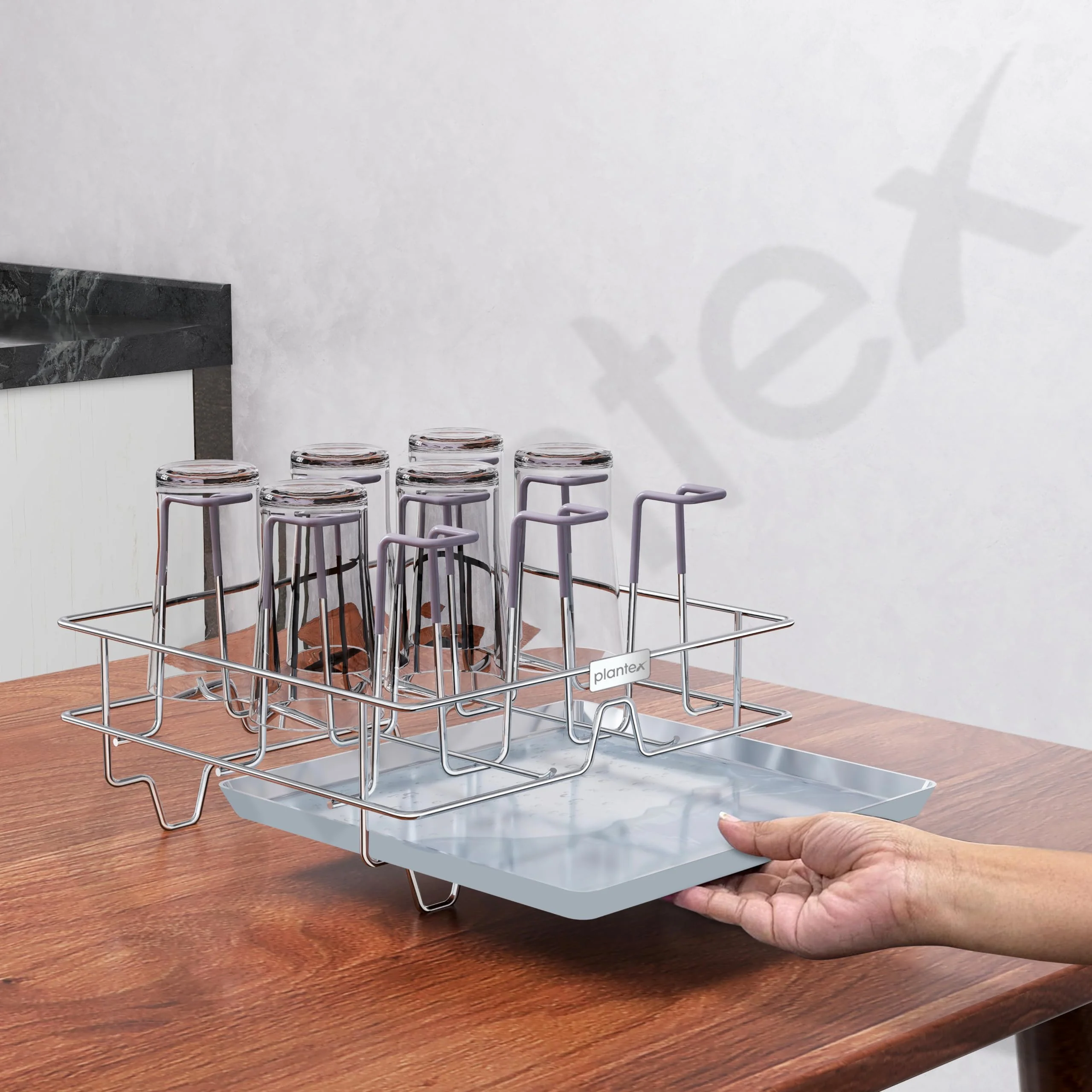 Plantex Stainless Steel Glass Holder for Kitchen/Mug Holder with Detachable Drain Tray/Glass Stand for Kitchen/Dining Table/Stand for 9 Glass(Chrome) - Image 5