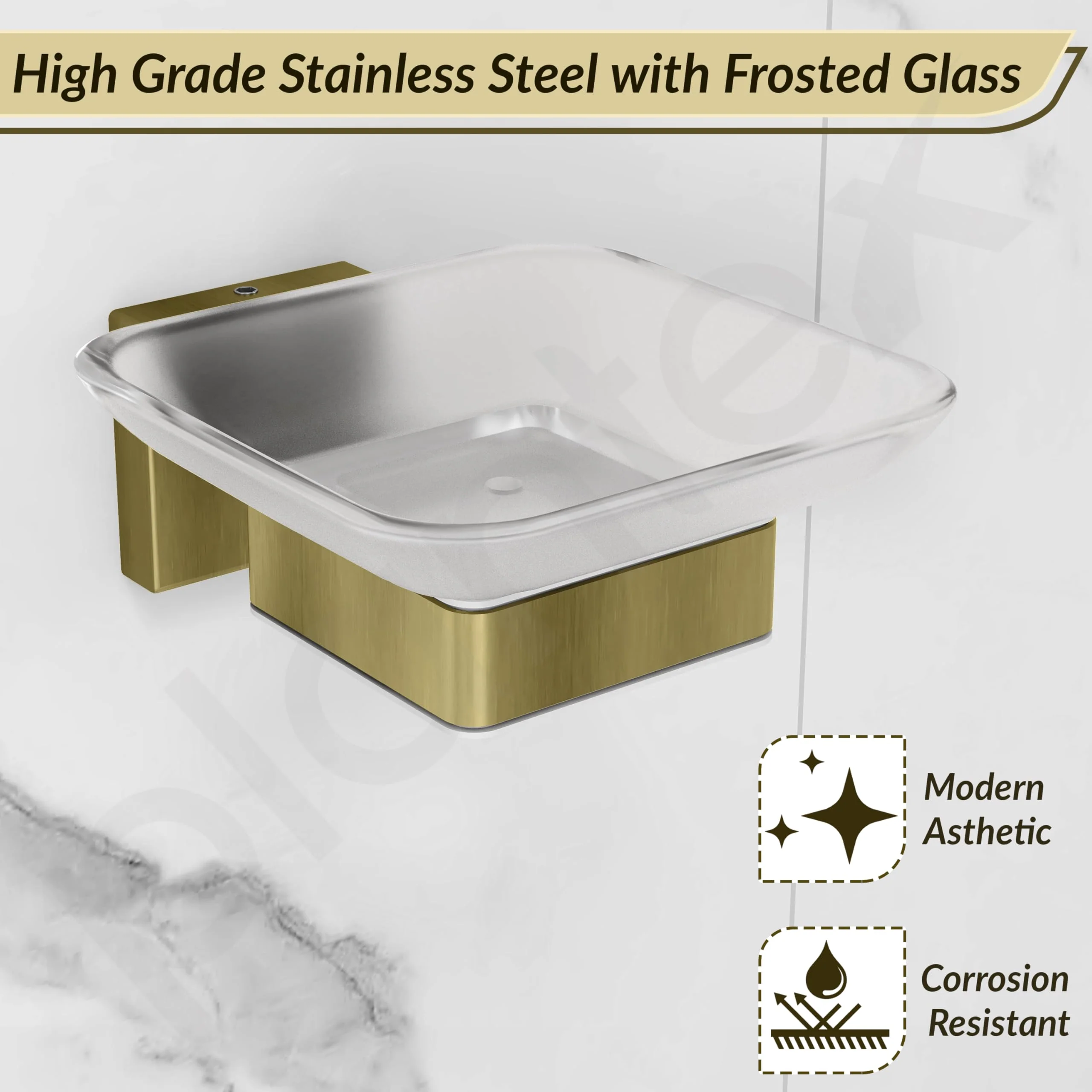 Plantex Stainless Steel Glass Soap Dish for Bathroom/Soap Holder/Soap Case/Soap Stand for Kitchen/Bathroom Accessories - Aqua (Brass Antique) - Image 3