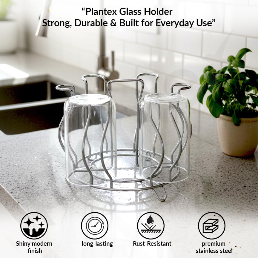 Plantex Stainless Steel Glass Stand/Mug Holder/Glass Holder for Kitchen/Dining Table (Chrome) - Image 2