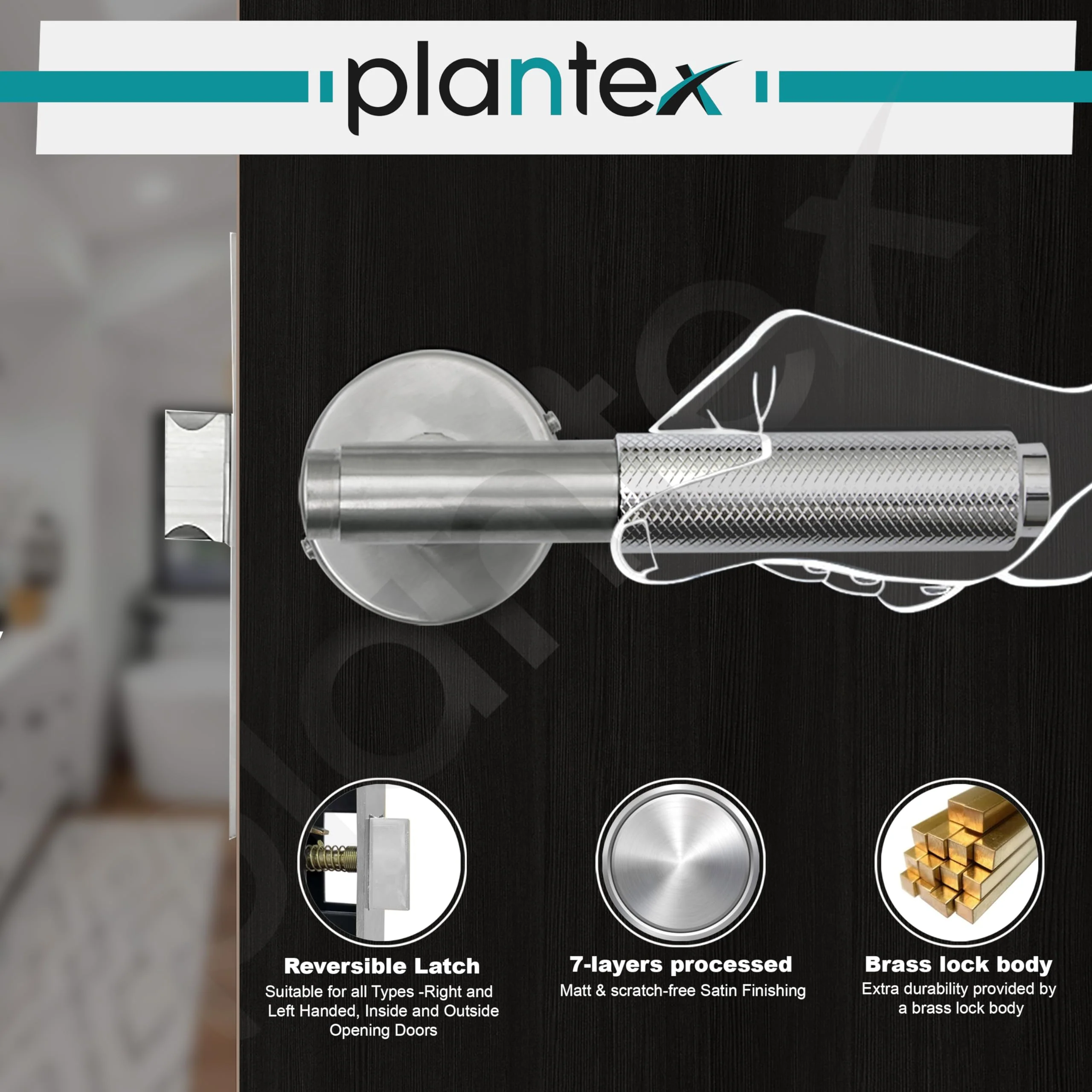 Plantex Heavy Duty Bathroom Door Lock โ Door Lock for Bathroom & Balcony/Mortise Keyless Locks for Bathroom/Store Room/Balcony/with Baby Latch (603 - Satin) - Image 4