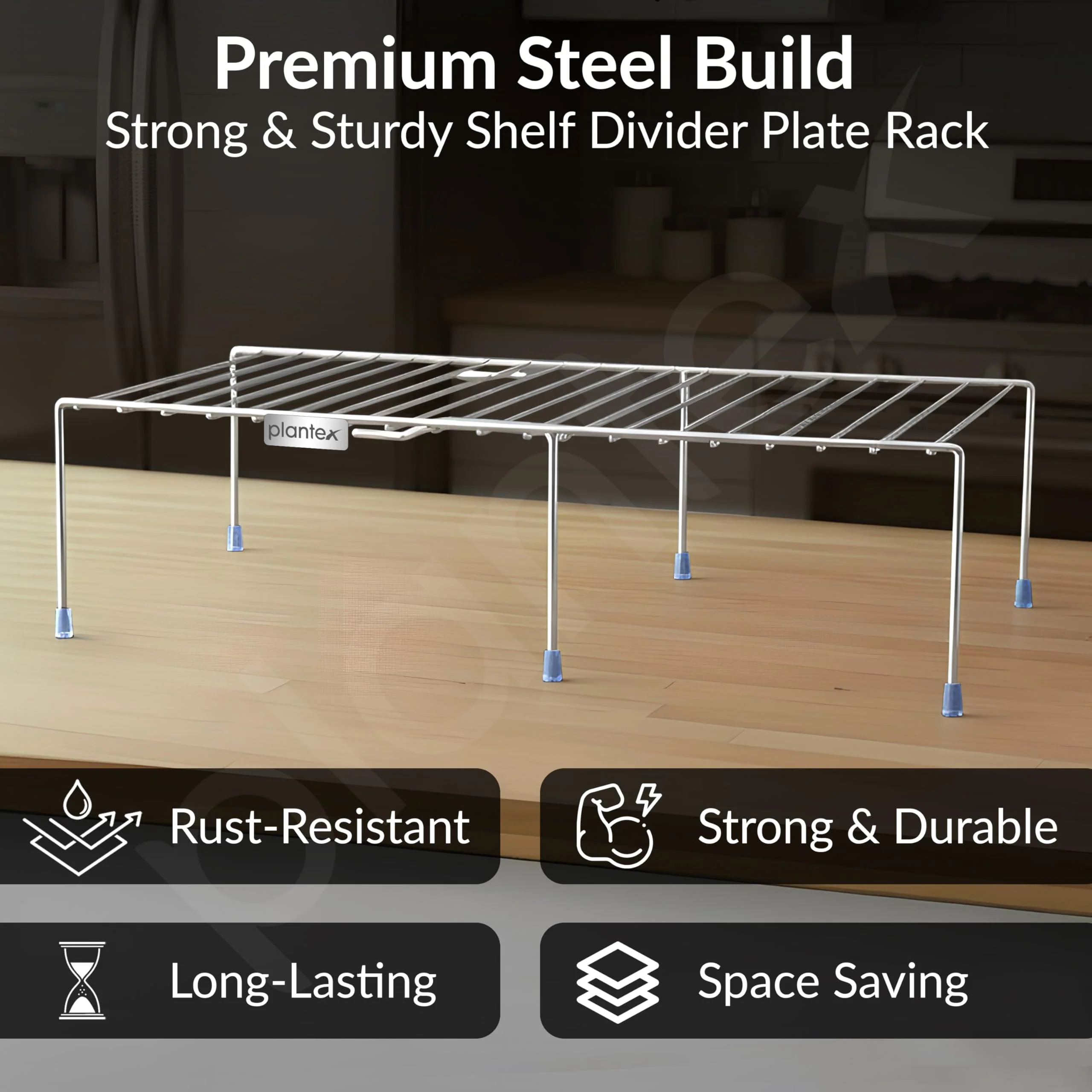 Plantex Stainless Steel Multipurpose Expandable Dish Rack/Expandable Storage Shelves for Kitchen Cabinets/Plate Stand/Utensil Rack(Chrome-Silver) - Image 2