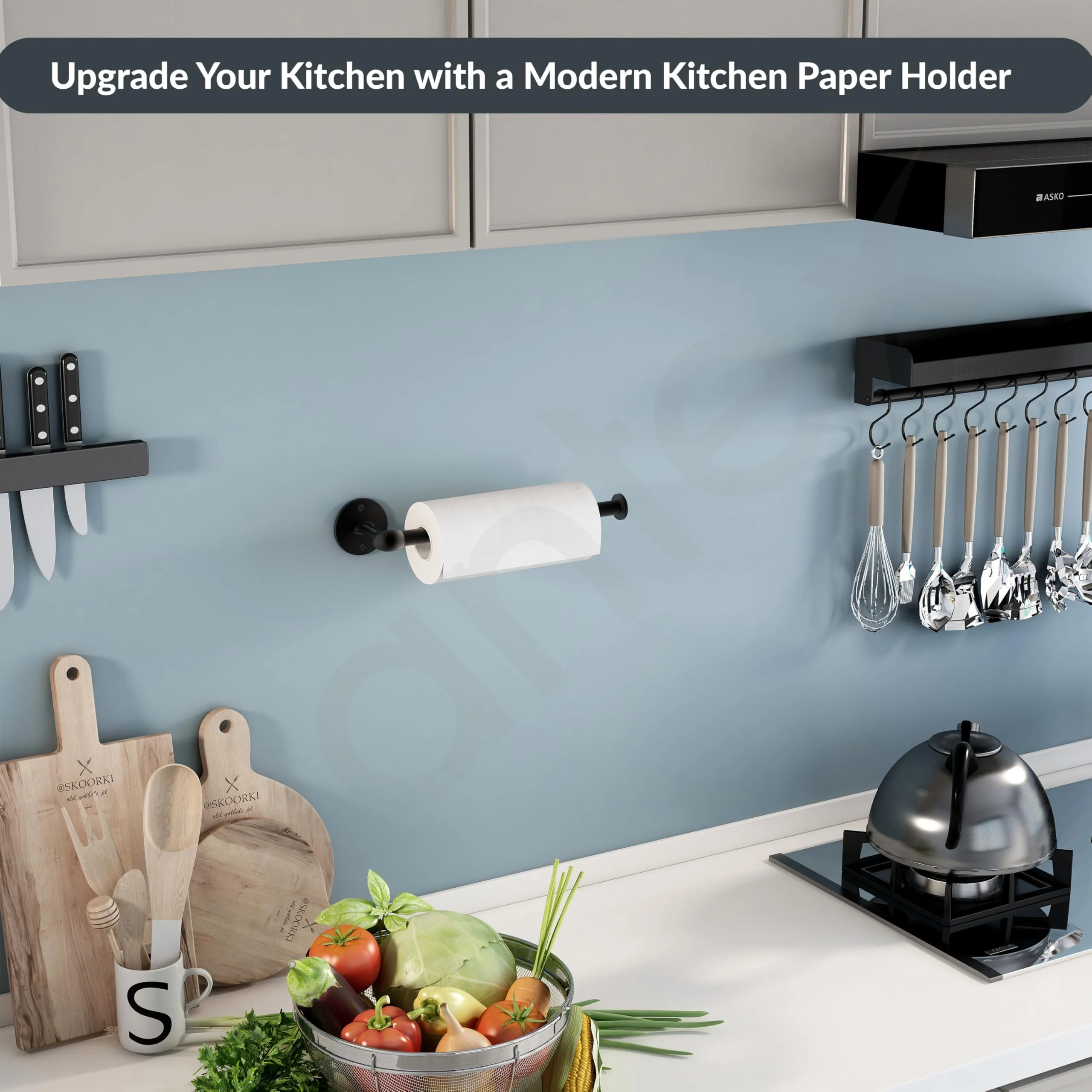 Plantex Stainless Steel Paper Holder/Kitchen Tissue Paper Roll Holder/Wall Mount Towel Stand/Kitchen Accessories - Pack of 1 (Black) - Image 2