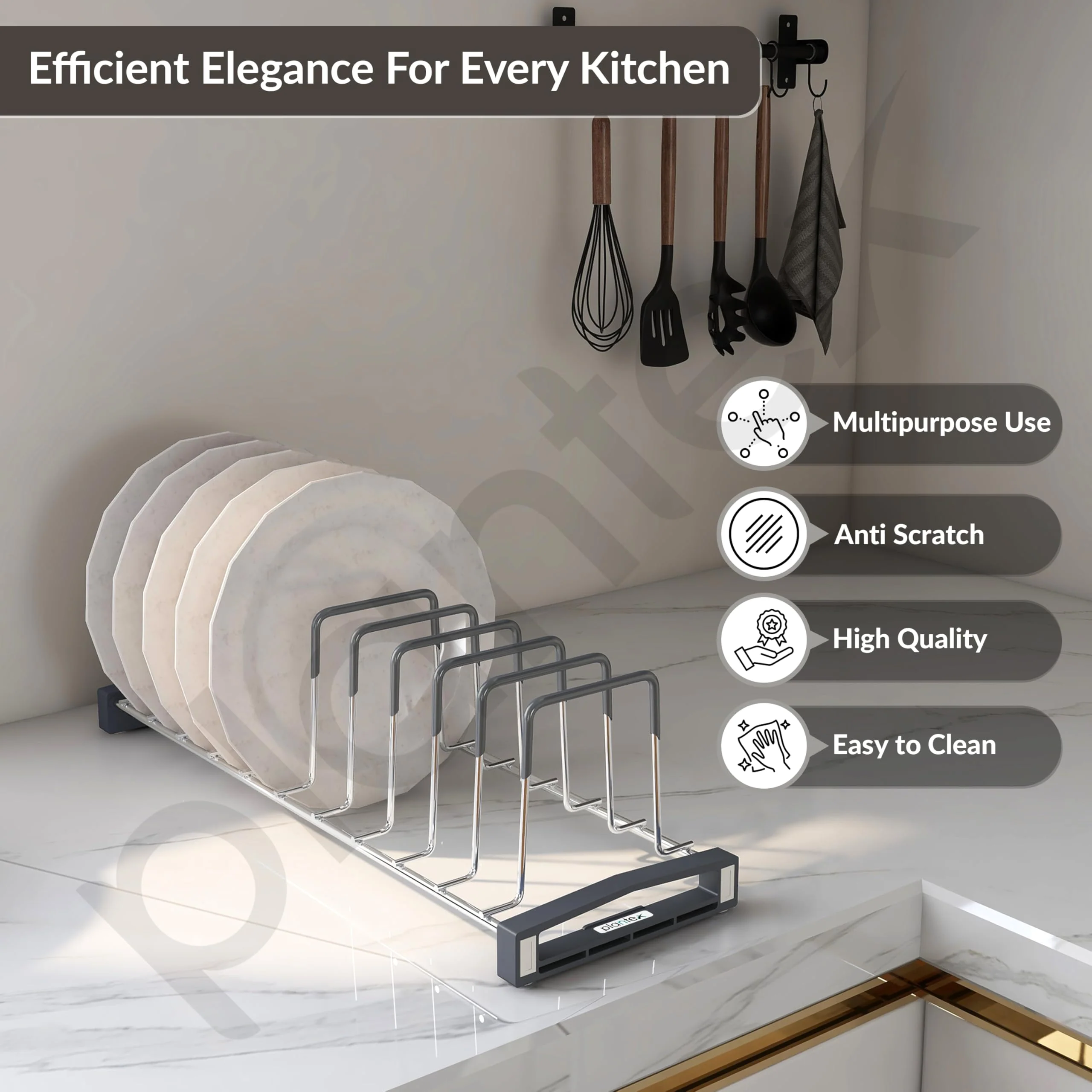 Plantex Stainless Steel Plate Stand/Dish Rack/Thali Stand for Modular Kitchen/Tandem Box Accessories - 12 Sections (Chrome/Pack of 1) - Image 2