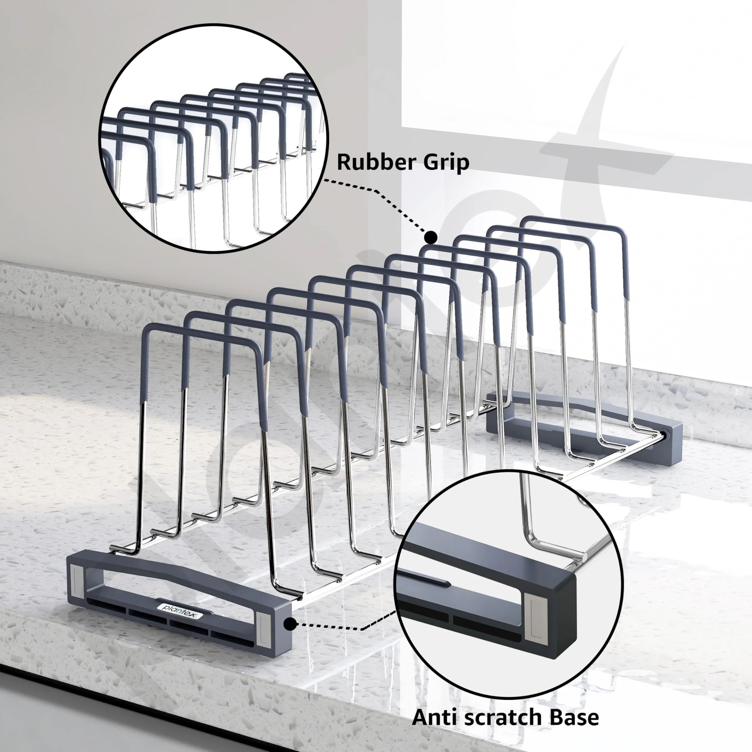 Plantex Stainless Steel Thali Stand/Dish Rack Kitchen Cabinet/Plate Stand for Modular Kitchen/Tandem Box Accessories - 10 Sections (Chrome/Pack of 1) - Image 5